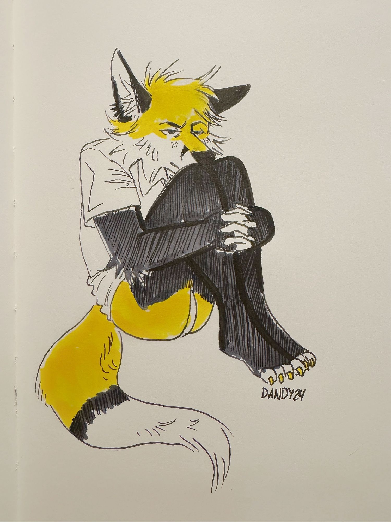 Drawing of anthro fox in fetal position