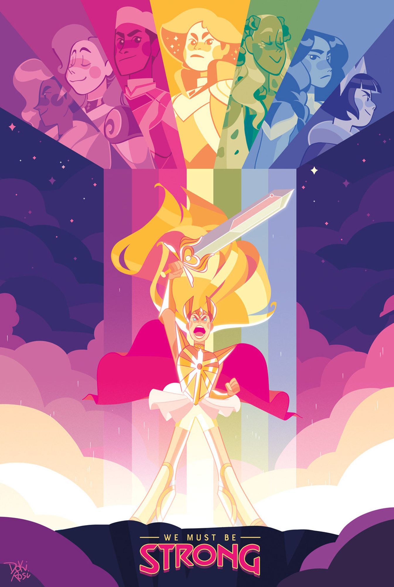 She-ra the animation show poster, with “we must be strong” written on the bottom