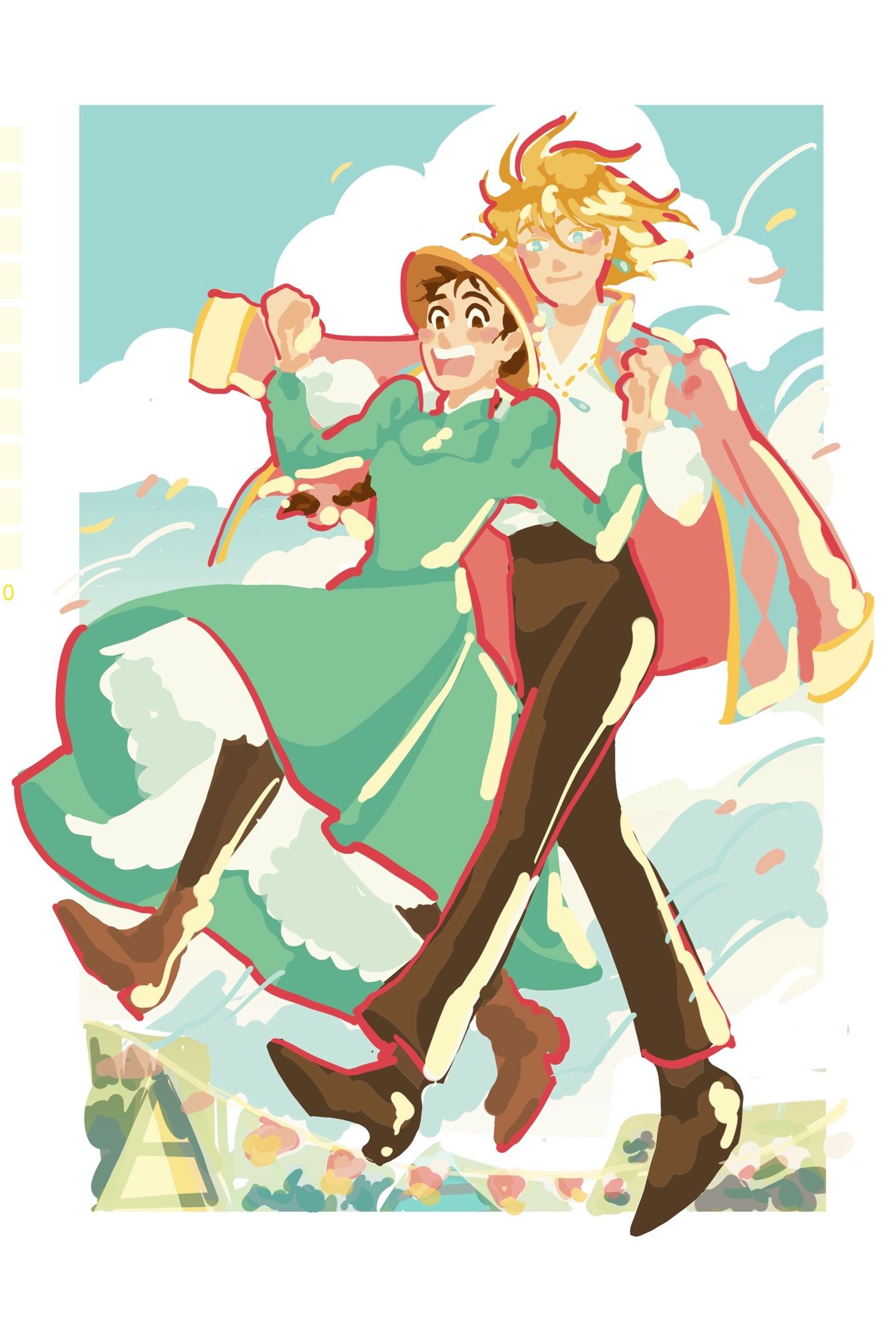 Howl and Sophie walking on air from the movie Howl’s moving Castle