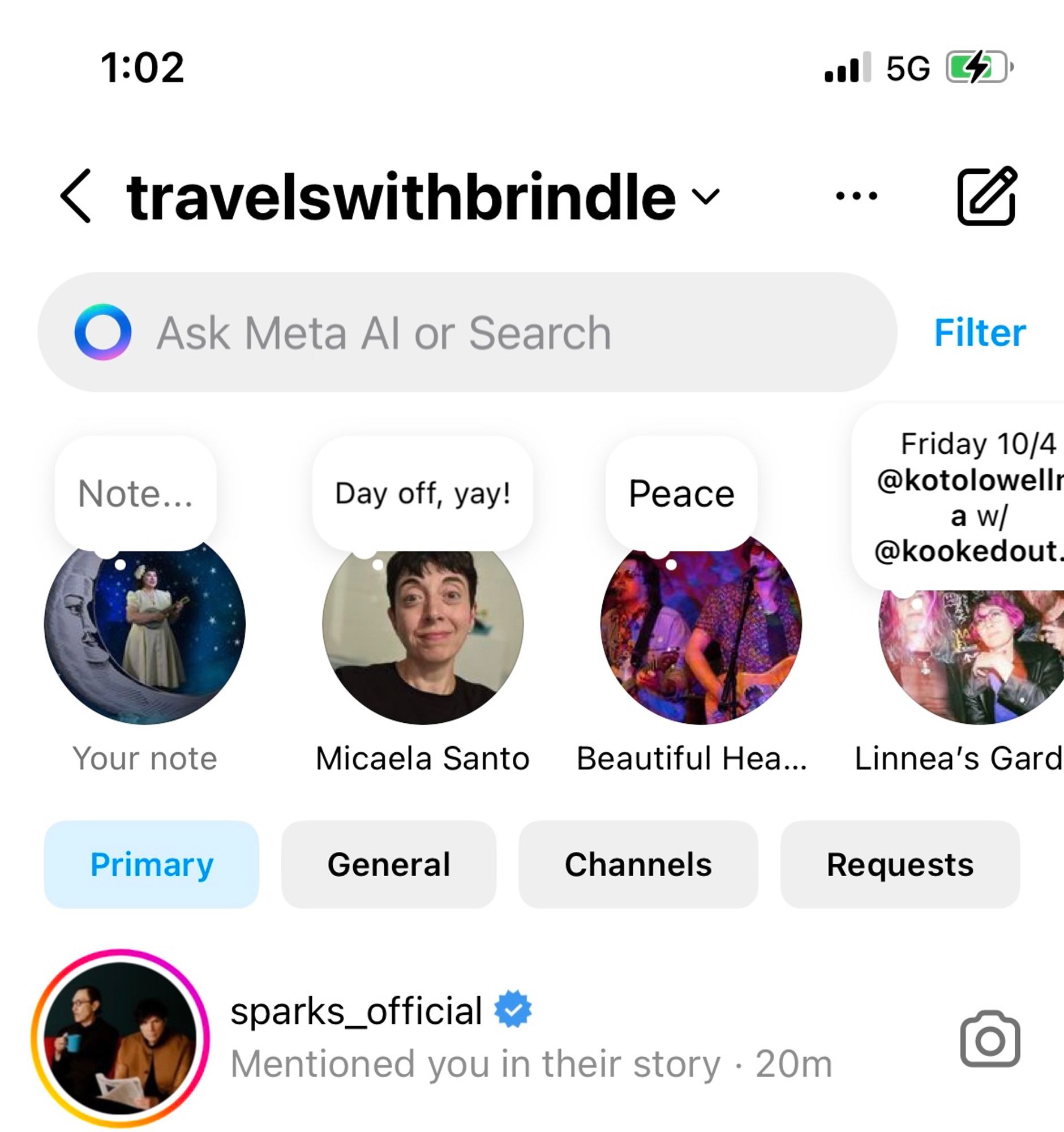 Instagram inbox with “sparks_official mentioned you in their story”