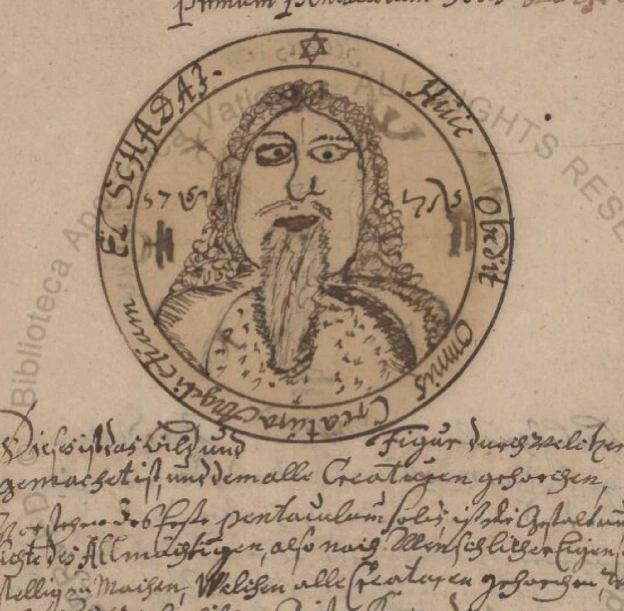 Detail of a manuscript page (from https://digi.vatlib.it/view/MSS_Ross.987 ). A man with a beard is drawn.