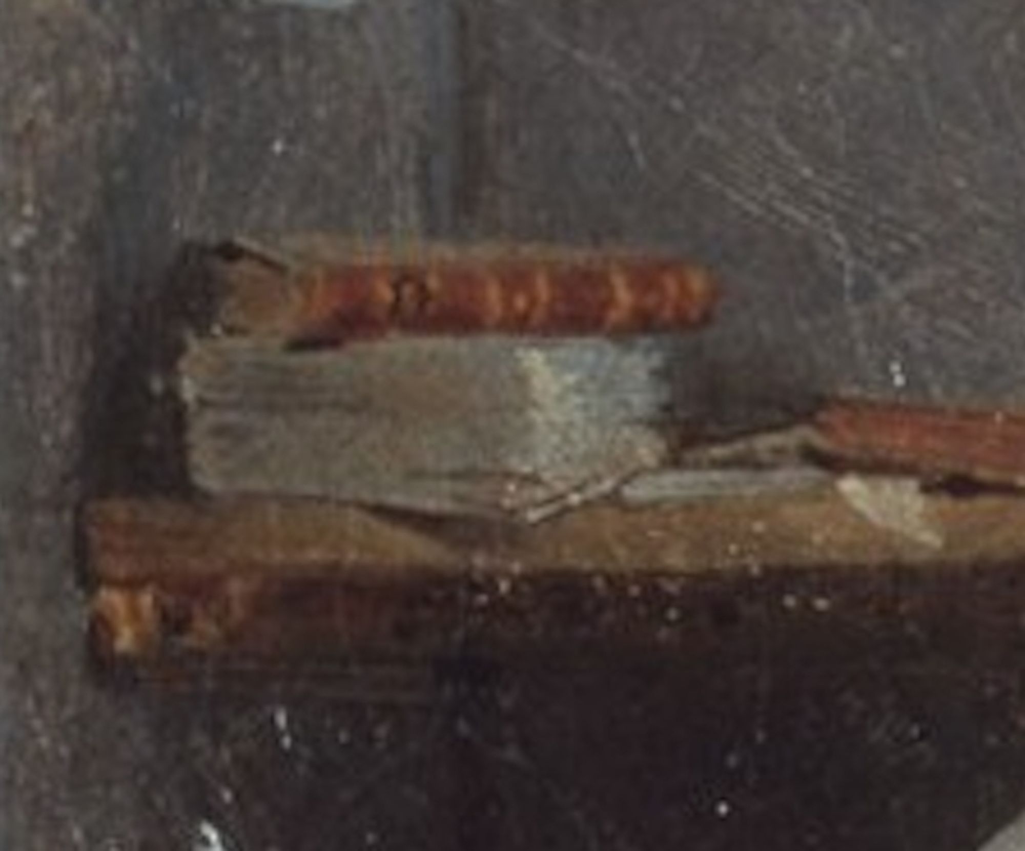 A detail of the painting showing paper sheets.