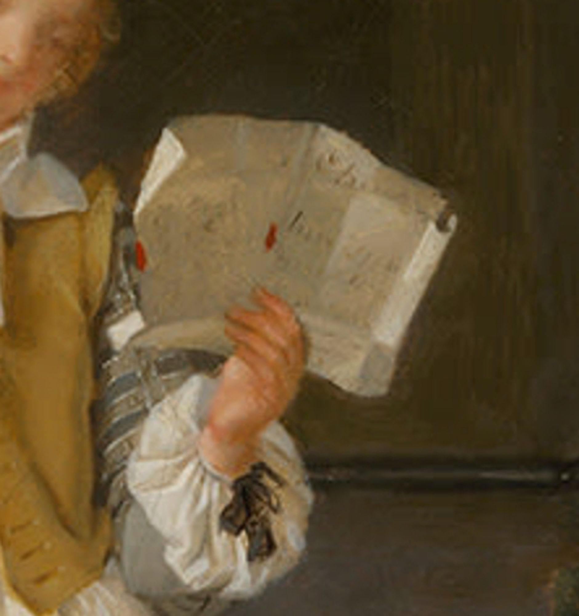 A detail of the paintin showing a letter.