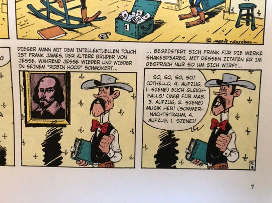 Detail aus Lucky Luke, Band 4, von 1974, deutsche Version: Shakespeare-Zitate.