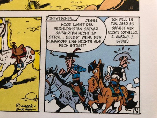 Detail aus Lucky Luke, Band 4, von 1974, deutsche Version: Shakespeare-Zitate.