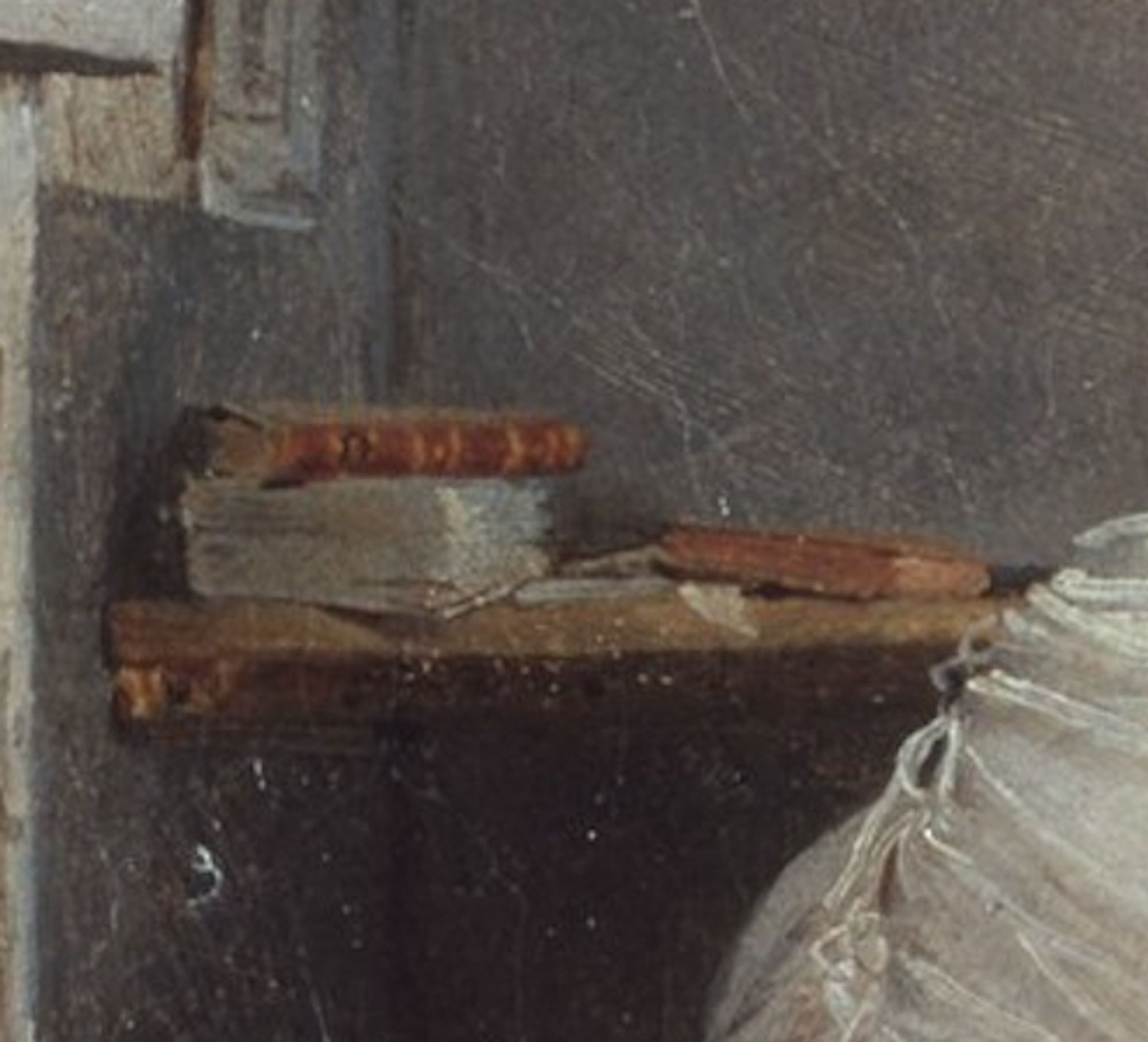 A detail of the painting is highlighted: 2 novels and fresh paper sheets.