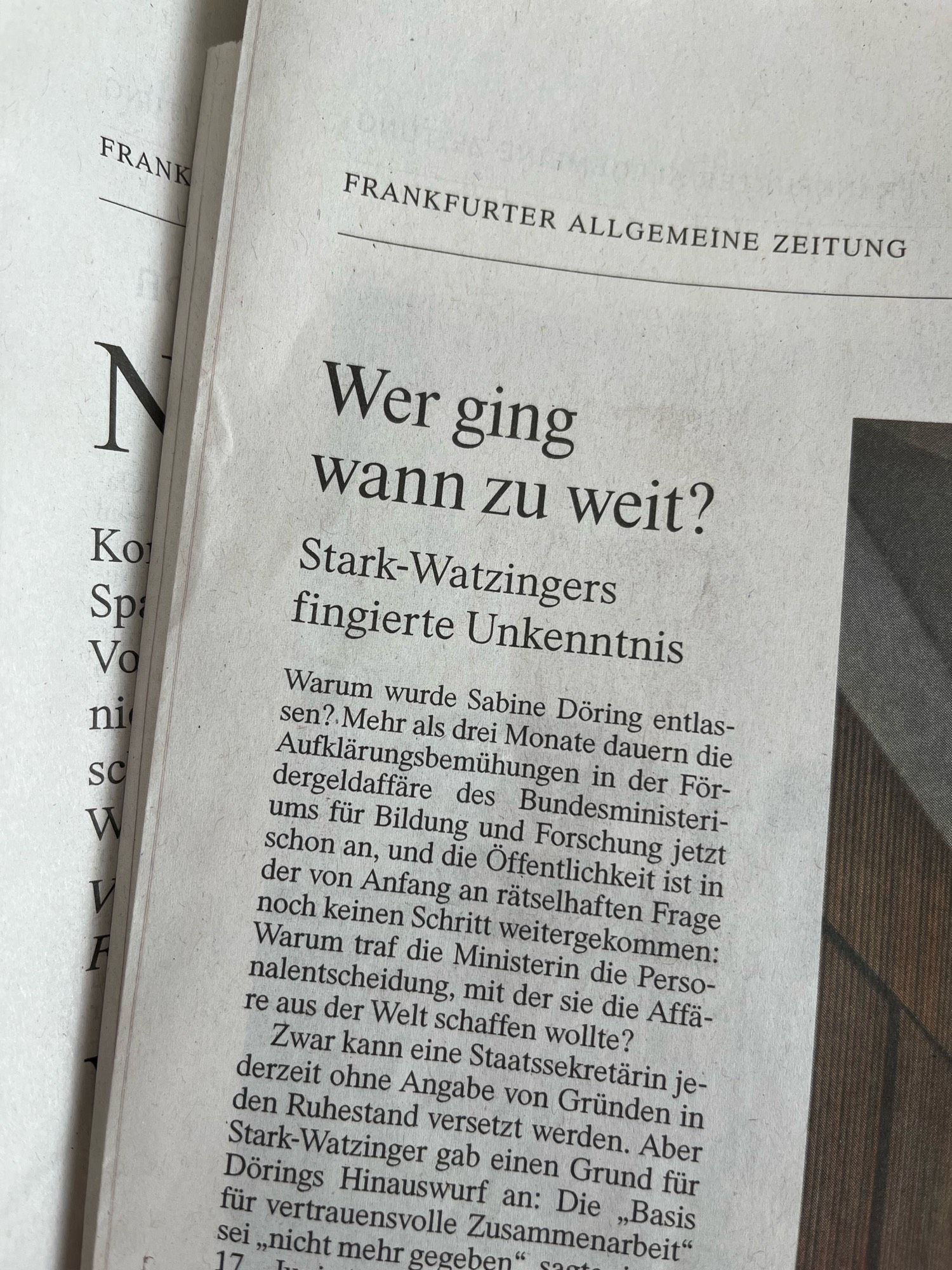 Artikel zur Fördergeldaffäre um das BMBF vom 28.9.2024 au der FAZ.