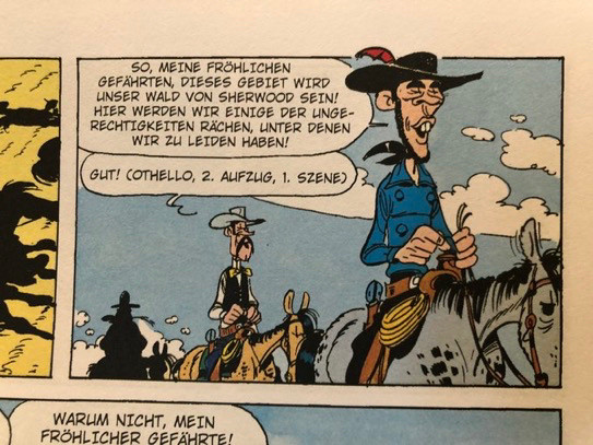 Detail aus Lucky Luke, Band 4, von 1974, deutsche Version: Shakespeare-Zitate.