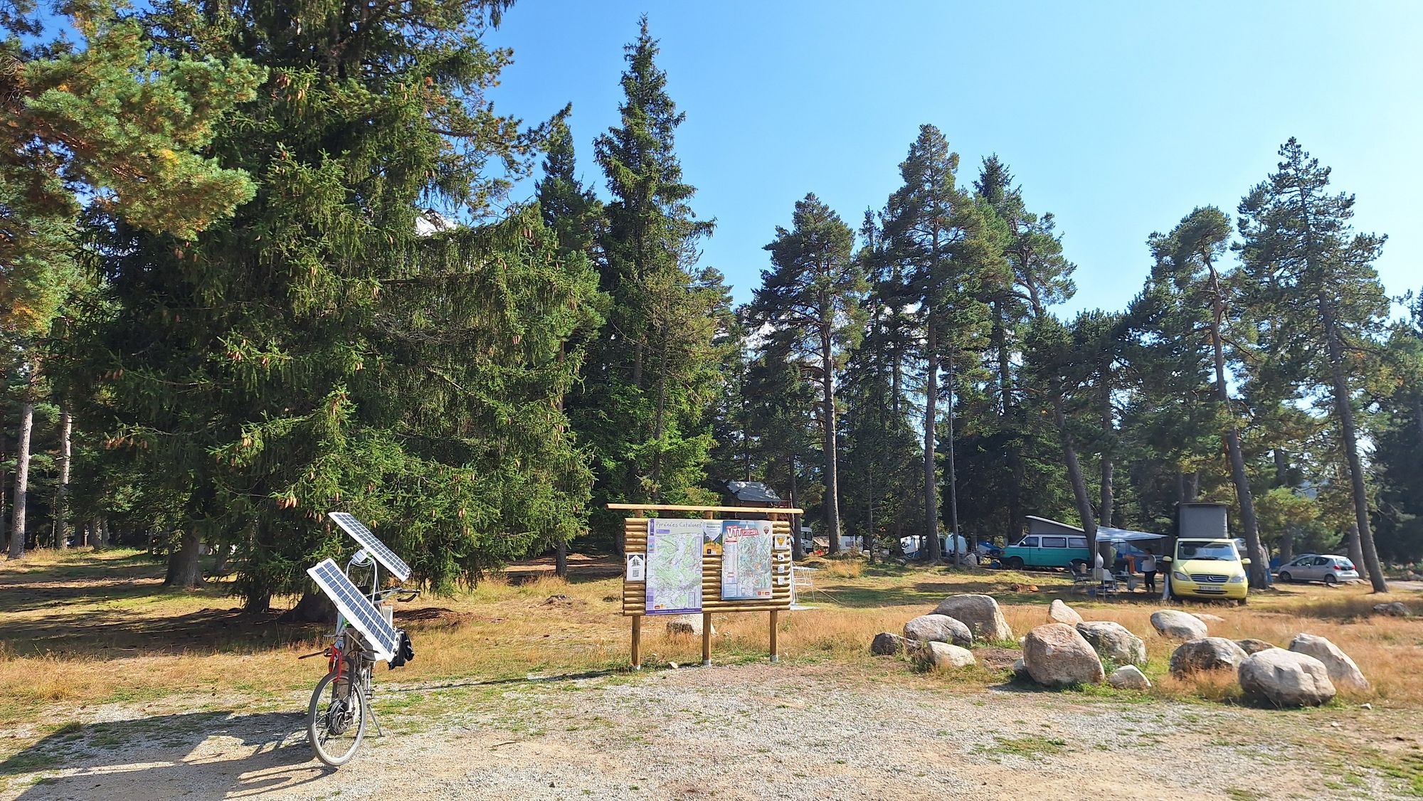 Solar bike charging in the middle of the autocamping