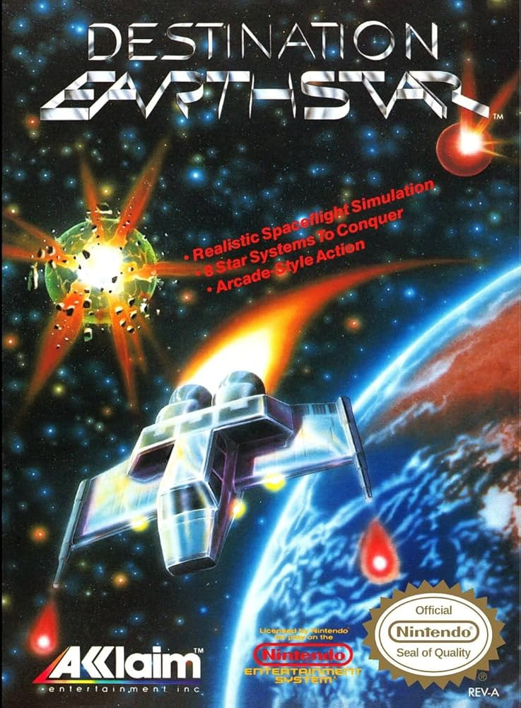 Destination Earthstar (Acclaim - NES - 1990)
Basically Garry Kitchen's Battletank in Space, Garry actually decided while coding Battletank that he would have much rather made a space dogfight sim, so he did! My NES was still very new when I got this one and I spent hours on it, totally captured the imagination, even though the shmup sections on every other stage was brutally hard and I still can't beat them legit lol. Luckily some handy codes were programmed in to help so I have beaten this a few times now. This game is like 5 bucks everywhere so if you get a chance you should try it <3