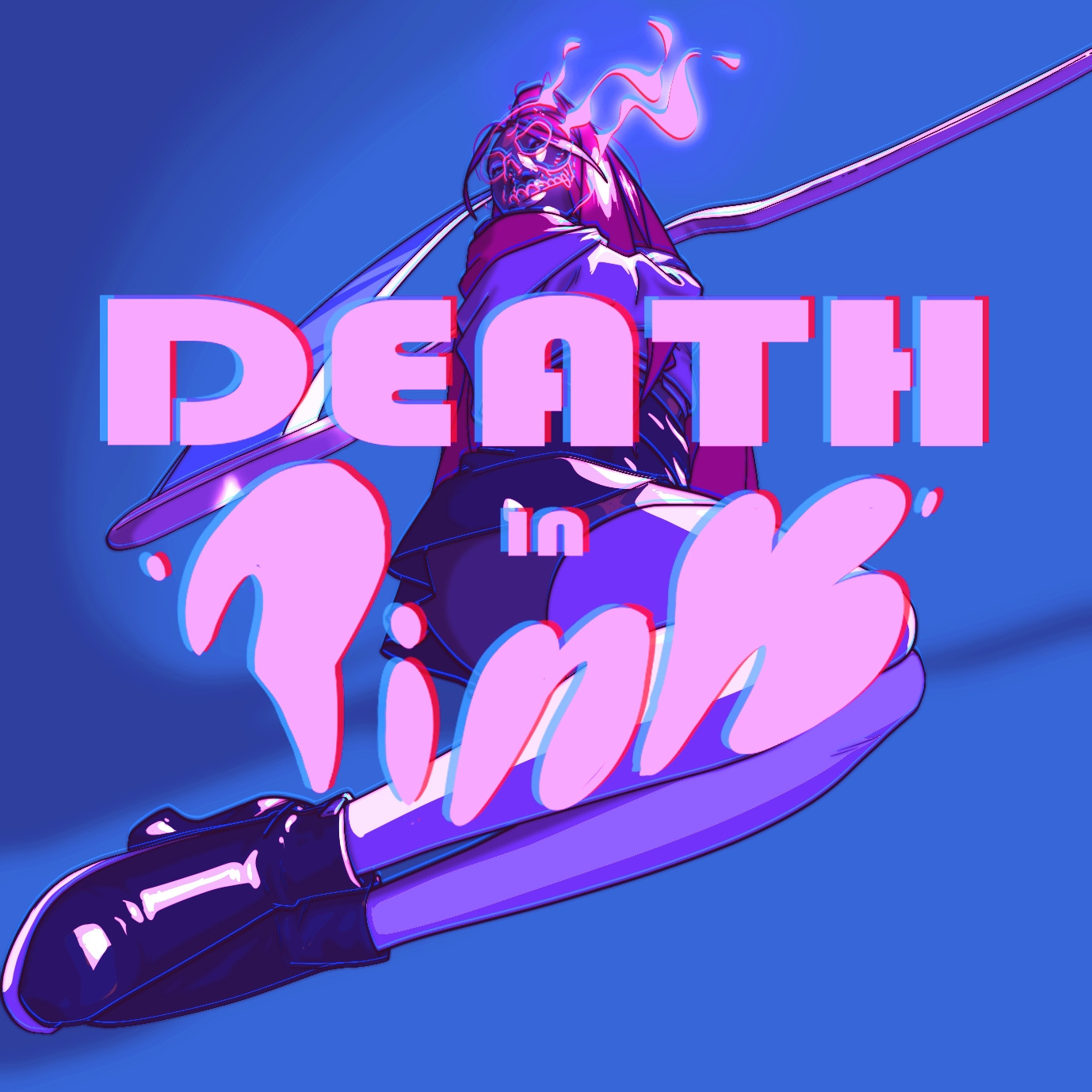 Death's avatar, dressed in pink ish tones, posing for the 'gram