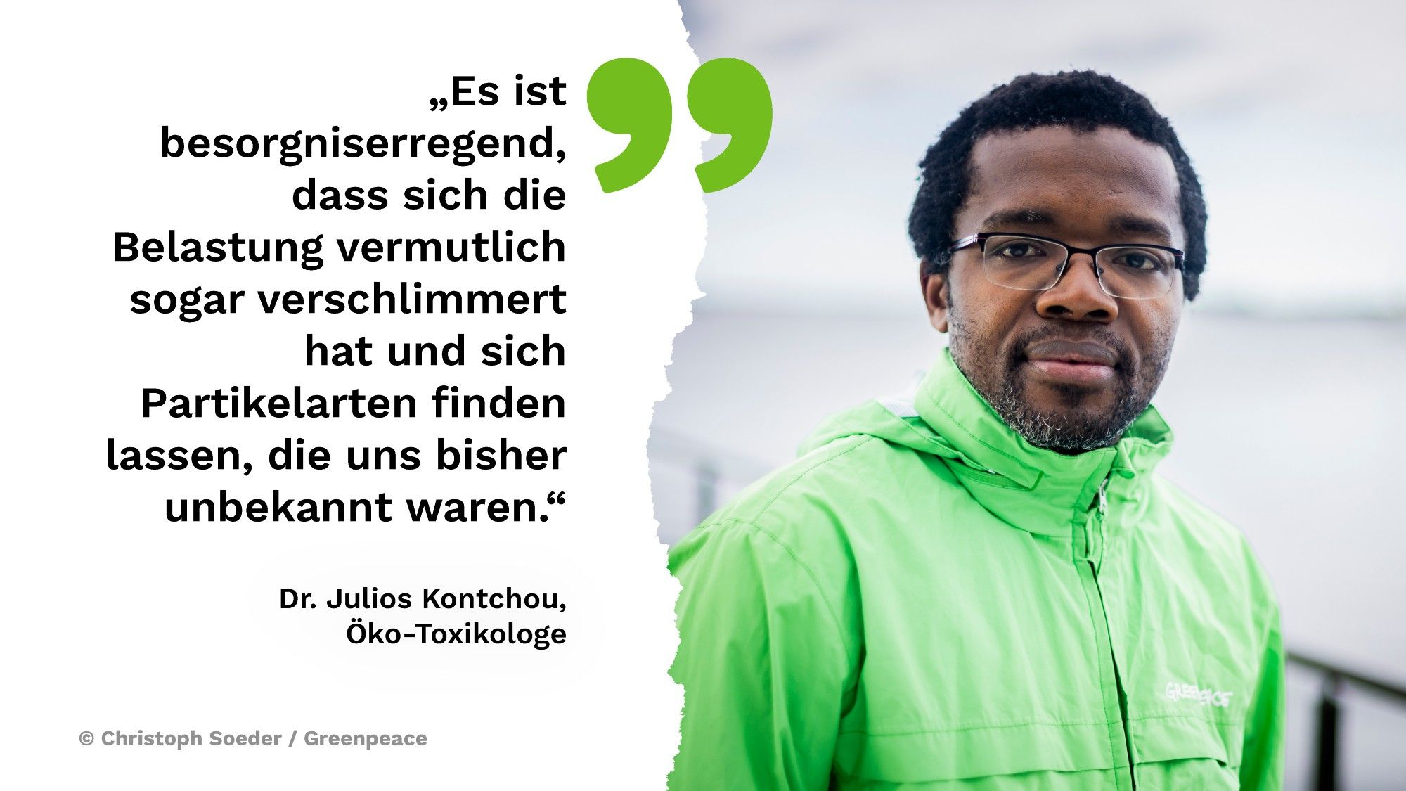 Greenpeace Öko-Toxikologe Dr. Julios Kontchou sagt: „Es ist besorgniserregend, dass sich die Belastung vermutlich sogar verschlimmert hat und sich Partikelarten finden lassen, die uns bisher unbekannt waren.“