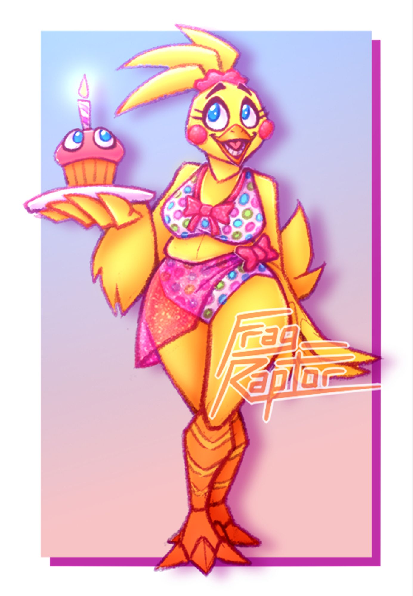 Toy Chica happily wearing a polka-dot bikini