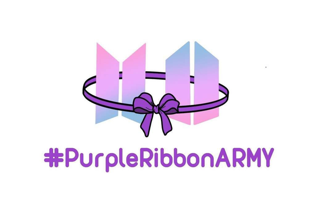 BTS logo and ARMY logo.
Standing next to one another.
There is a purple ribbon tied around them.
#BTSPurpleRibbonProject
#PurpleRibbonARMY