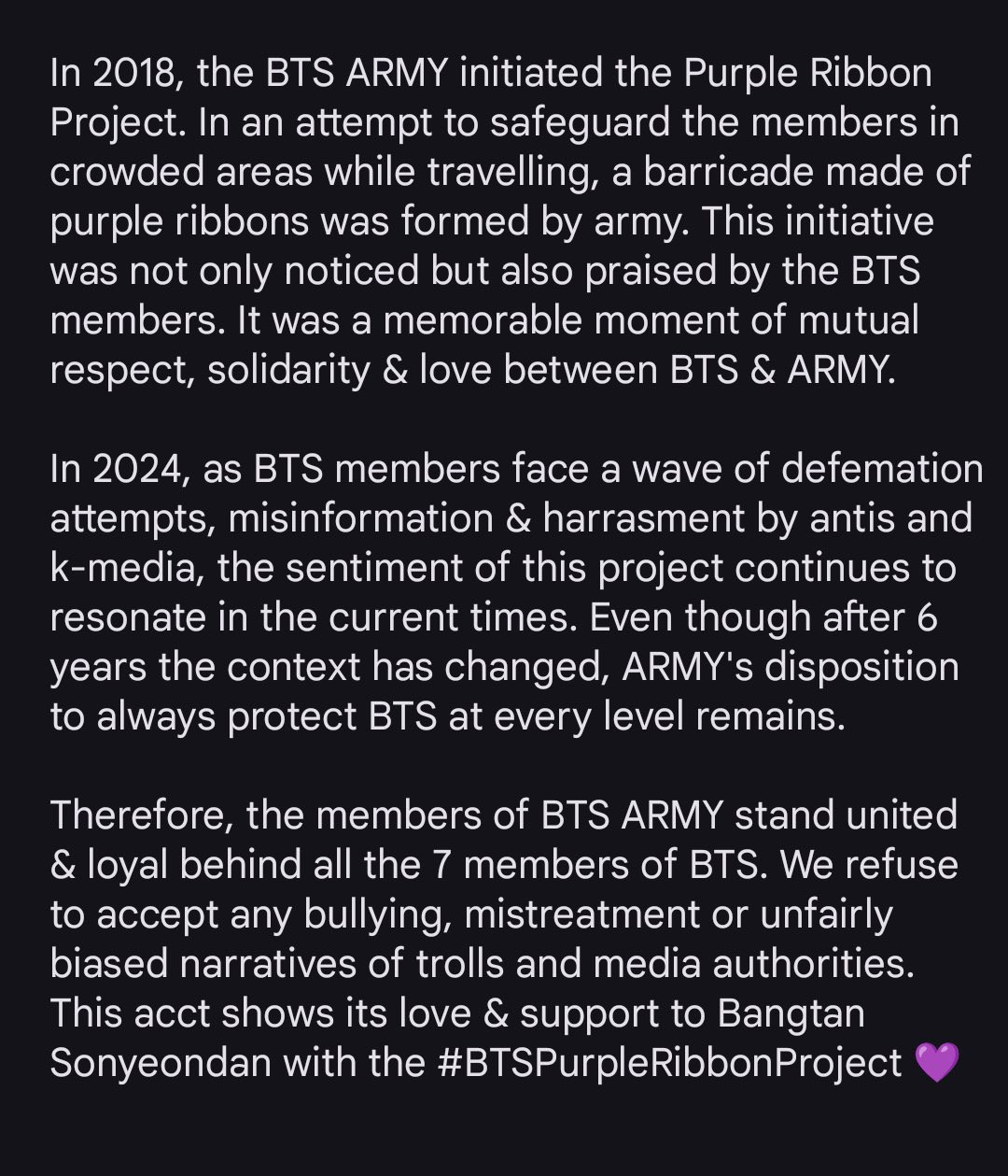 An explanation of the #BTSHistory of the #BTSPurpleRibbonProject and why we are using it again.