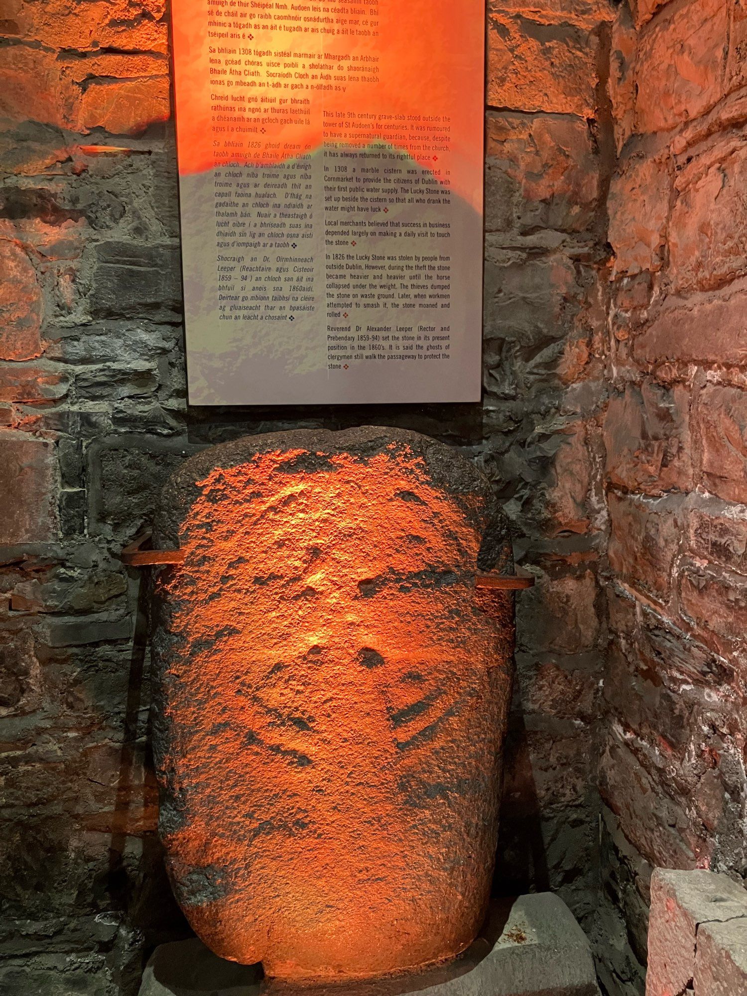 Photo of the 9th century lucky stone in St Audeons Dublin