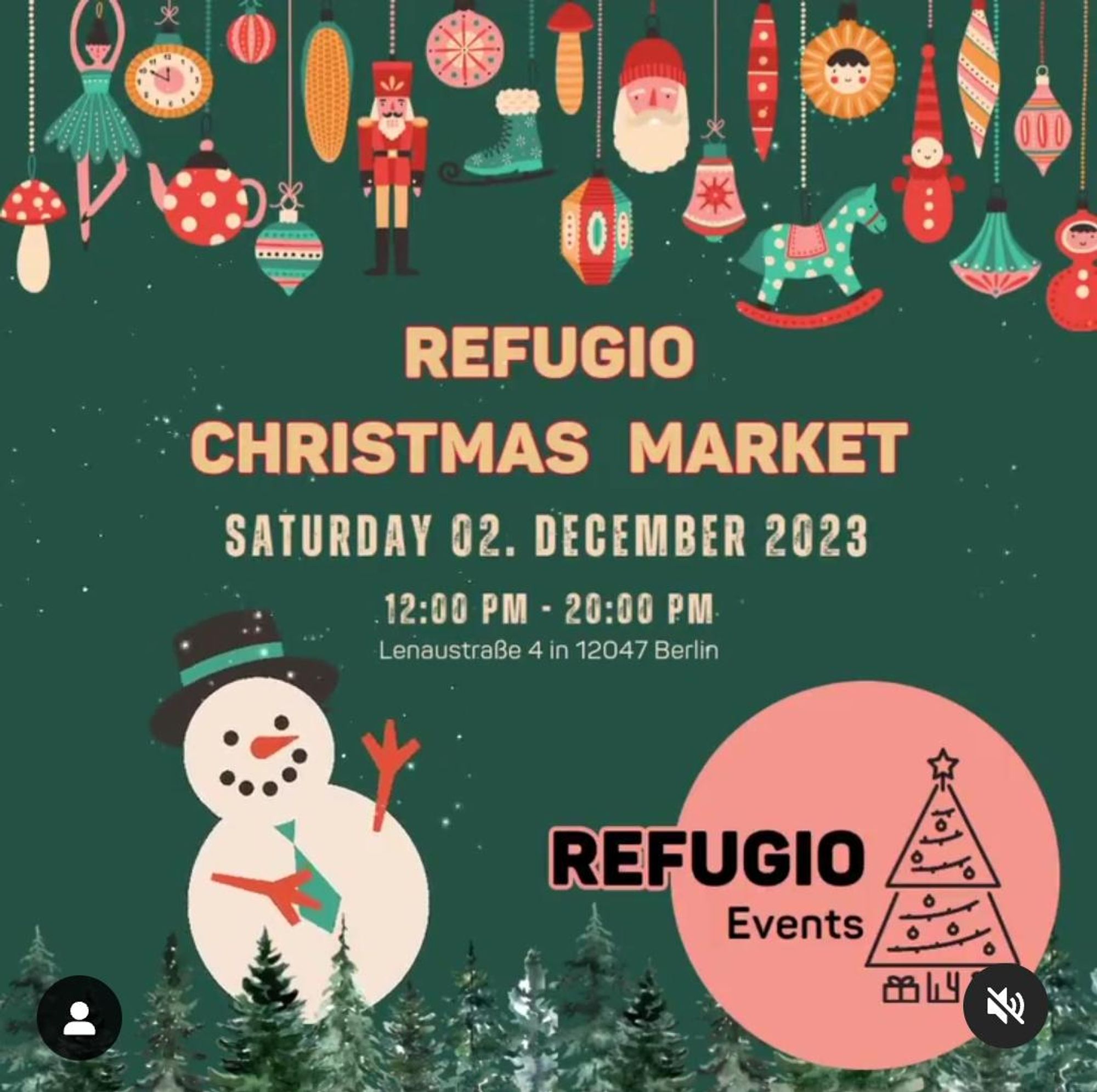 💥Ankündigung! Samstag 02.12.2023💥

🎄Soli-Weihnachtsmarkt des refugio mit Balkanbrücke, Sea Eye und vielen mehr☃️

Samstag, 02.12.2023 | 12:00 Uhr | Lenaustraße 4, 12047 Berlin

Anreise: U7, U8, Bus M29, M41, 171, 194 Hermannplatz

#b0212 #Refugio