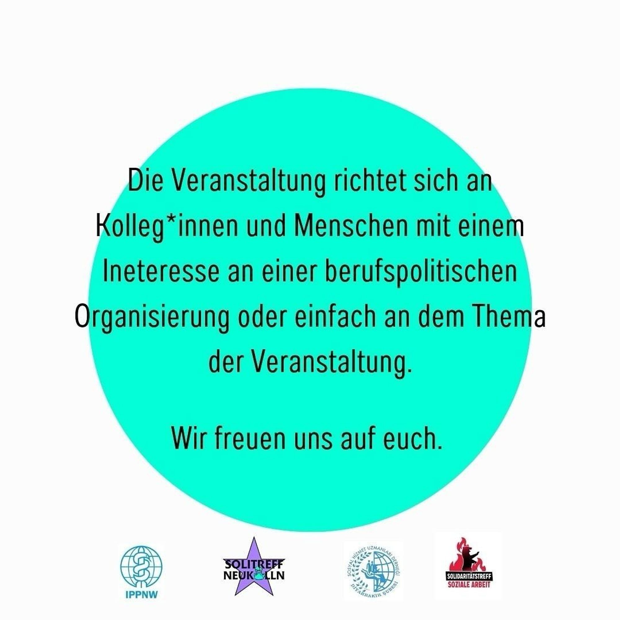 In September, a delegation of Kurdish human rights activists will be visiting Berlin. We have the opportunity to meet a social worker who is a board member of the Social and Health Professions Union (SES) and the Social Workers' Association (Shuder).

At the meeting, we want to get to know the professional political organisation in Turkey from the perspective of the Kurdish colleague:

How is social work organised in Turkey? What social and political challenges do our colleagues face? What are the needs and opportunities for international networking?

The event on 24.09.24 from 19:30 in the Adlerhalle/Dragonerareal is aimed at colleagues and people with an interest in professional political organisation or simply in the topic of the event.

Be there - we look forward to seeing you!