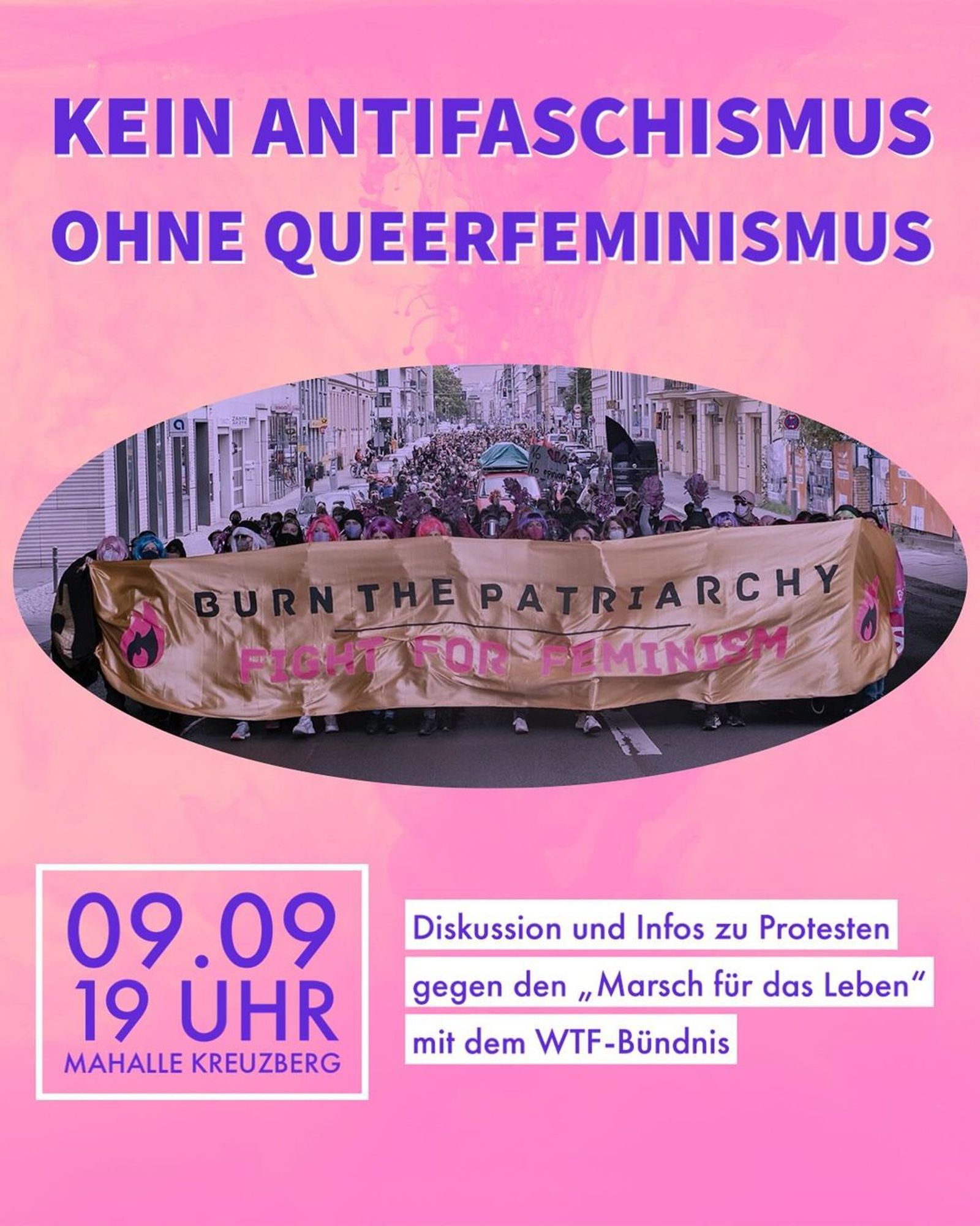 💥Announcement! Monday 09.09.2024💥

🔥No anti-fascism without queer feminism🔥

Monday, 09.09.2024 | 07:00 pm | MaHalle Waldemarstraße 110 10997 Berlin

Arrival: U1, U3 Görlitzer Bahnhof | Bus 140 Waldemarstraße / Manteuffelstraße

📣 Call: https://asanb.noblogs.org/?p=8546 - @perspektive_sv

#b0909 #nofundis!

Summer 2024 - young neo-Nazis are travelling to various CSDs across Germany to protest against, threaten and attack them.

Anti-queer mobilisations reach a new high, but do not come out of nowhere. They are part of anti-queer and anti-feminist campaigns and actions, such as the ‘March for Life’, which takes place every year with thousands of people walking through Berlin Mitte and propagating anti-choice demands.

Queerophobia and anti-feminism are taking over the rights of evangelicals, the AfD and 14-year-old neo-Nazis.

This is about the right to freely decide in favour of abortion, about reproductive rights, but also about ideas of bodies, sexuality, gender and family.

The