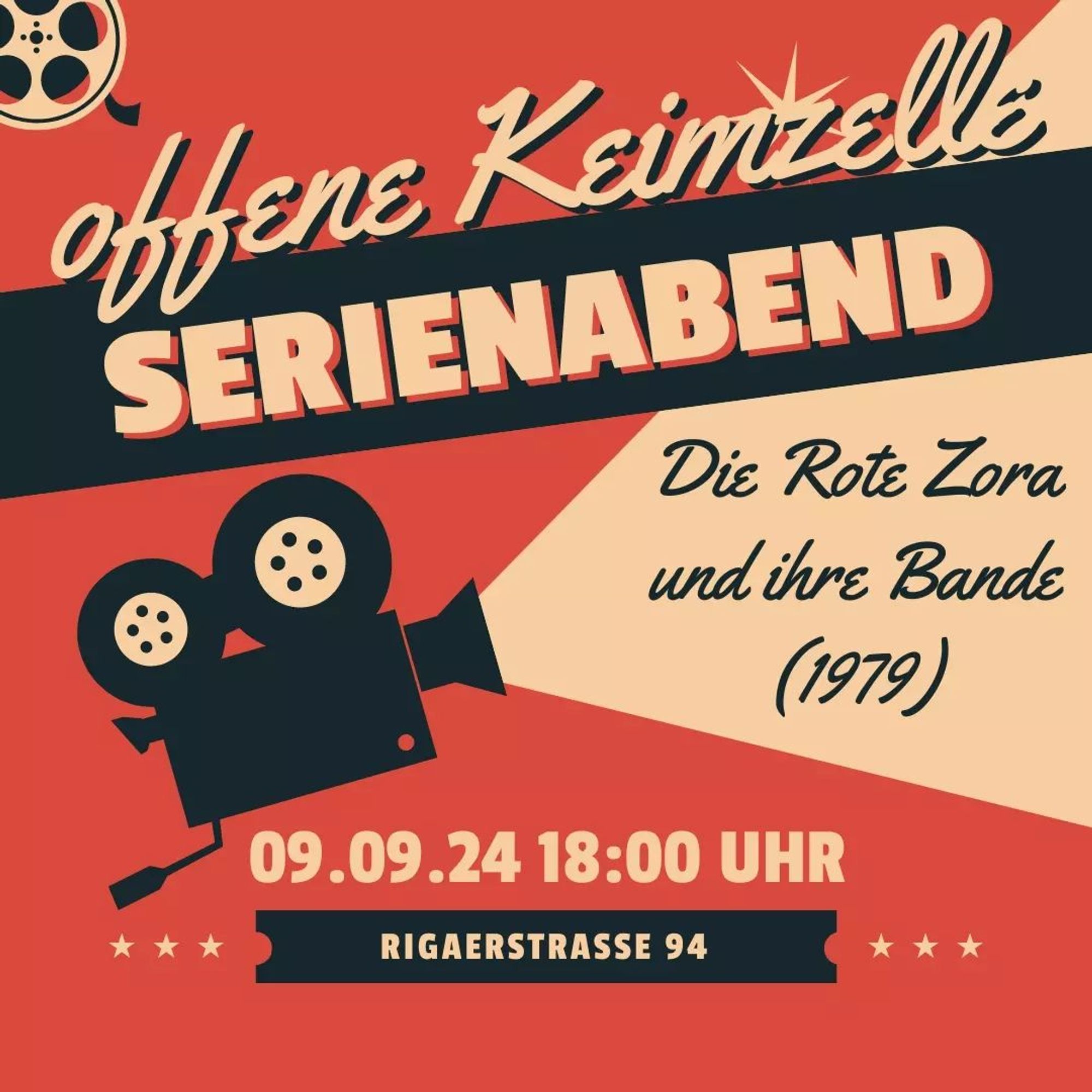 💥Announcement! Monday 09.09.2024💥

🎬 Open Keimzelle series evening 🎥

Monday, 09.09.2024 | 06:00 pm | Keimzelle Rigaer Straße 94 10247 Berlin

Arrival: U5, M10, M21 Frankfurter Tor | M10, M21 Bersarinplatz

📣 Call: https://asanb.noblogs.org/?p=8543 - @keimzelle_berlin

#b0909 #RoteZora

We're organising a series night! Wuhu :)
The series will be shown in German.

Similar to our film evening a few weeks ago, we want to educate ourselves politically together and offer the opportunity to exchange ideas with others.

So whether you're coming so you don't have to watch the series on your own, you just want to engage with feminist content or you just want to chill out with other people, you've come to the right place!

Come along and bring people with you!

We look forward to everyone who finds time or shares the call.

See you Monday
The germ cell collective