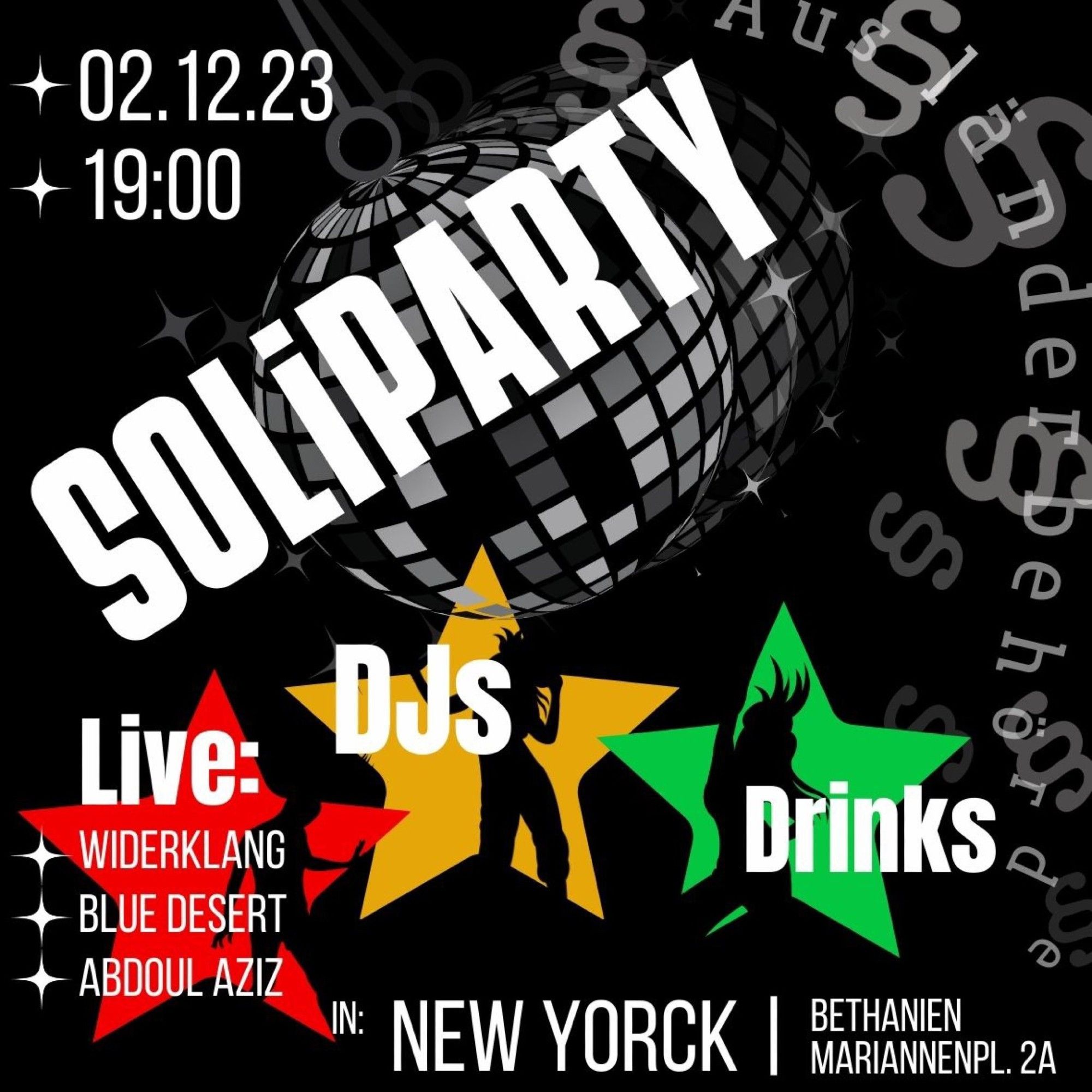 🔥Soliparty!🔥

Samstag, 02.12.2023 | 19:00 Uhr | New Yorck Bethanien Mariannenplatz 2a 10997 Berlin

Anreise: U1, U3, U8 Kottbusser Tor | Bus 140 Mariannenplatz | Bus 147 Adalbertstraße | M29 Rio-Reiser-Platz

📣 Aufruf: https://stressfaktor.squat.net/node/302211

#b0212 #RefugeesWelcome