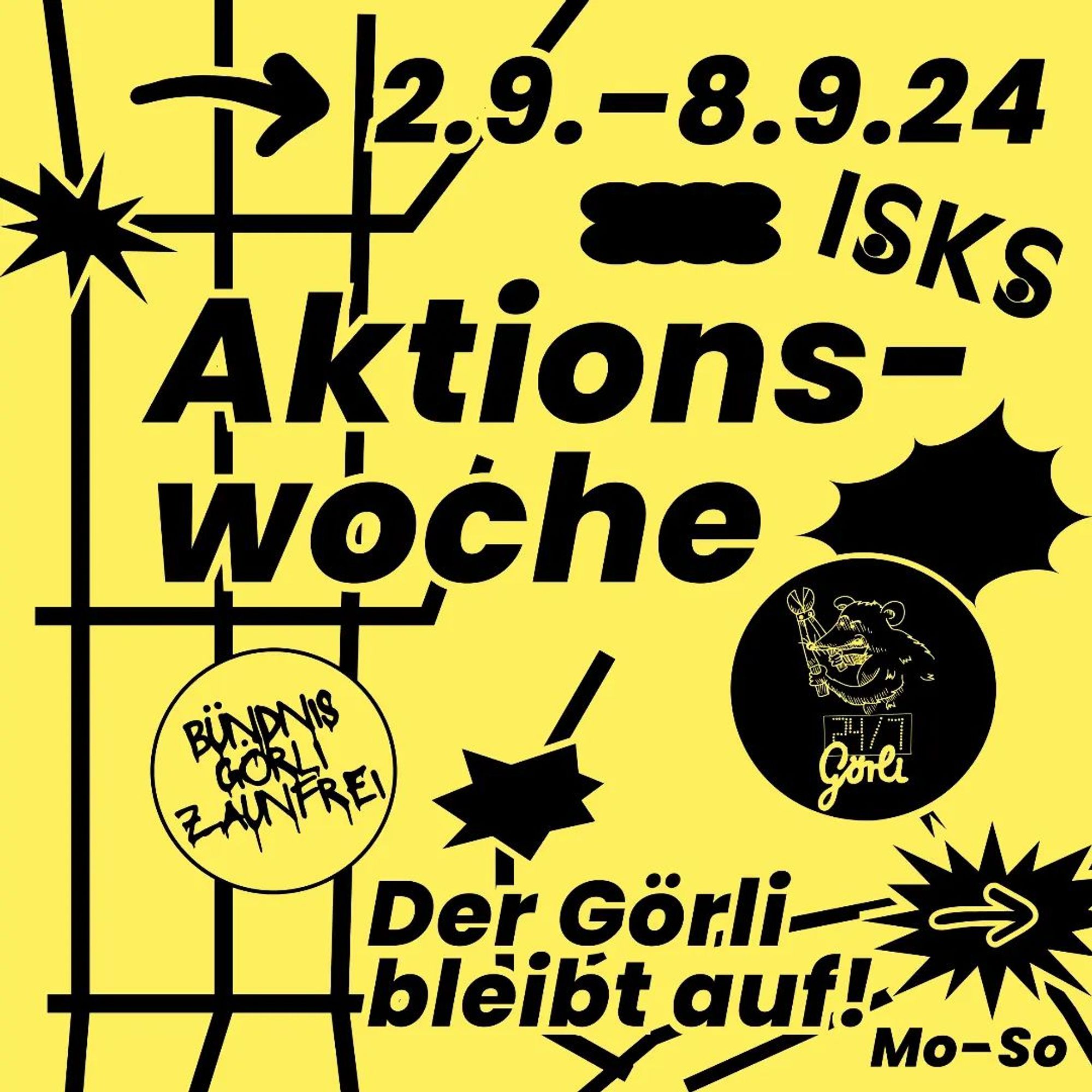 💥Announcement! Monday 02.09.2024 - Sunday 08.09.2024💥

🔥Week of action - The Görli stays open!🔥

📣 Call: https://goerli247.noblogs.org/post/2024/07/30/veranstaltung-montag-02-09-24-15-jahre-squat-tempelhof-6-000-menschen-gegen-einen-zaun/

#b0209 #b0309 #b0409 #b0509 #b0609 #b0709 #b0809 #GörliZaunfrei