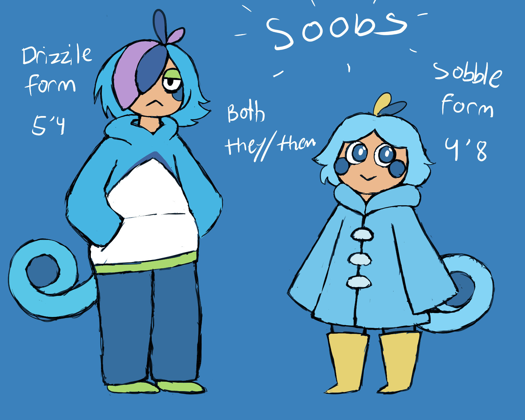 Soobs, Drizzile form 5'4, Sobble form 4'8, Both they/them pronouns