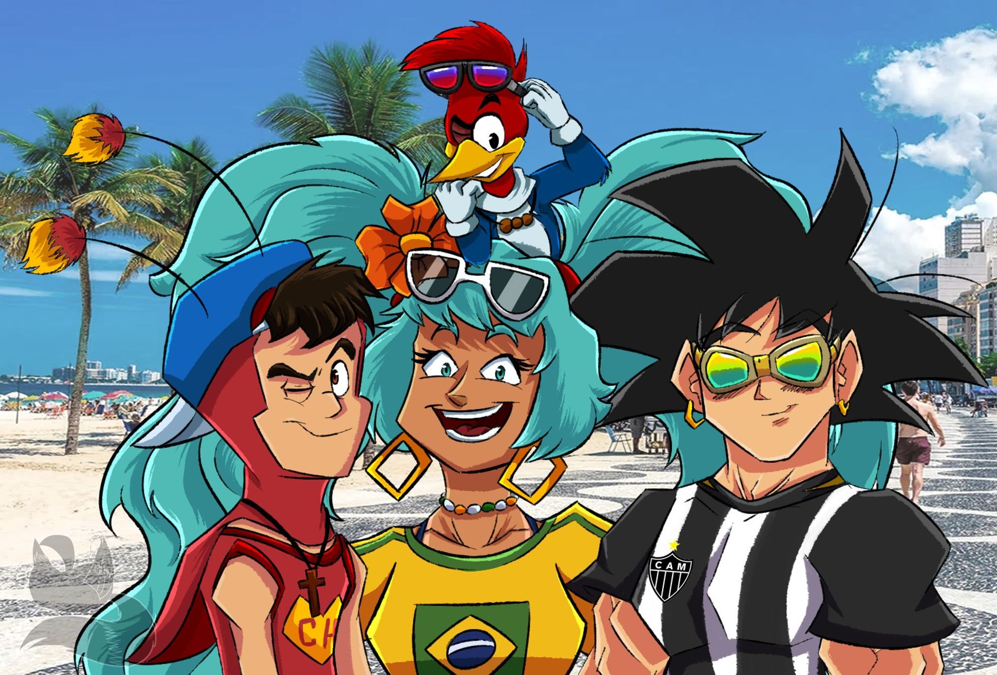 Brazilian Miku with Brazilian Chapulín, Goku and Woody Woodpecker on Copacabana, Rio de Janeiro

Miku Brasileira com os brasileiros chapolin, goku e pica pau em Copacabana, Rio de Janeiro