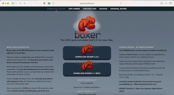 Image of website for the forked boxer application - 64 bit and M1/2 chip compatible