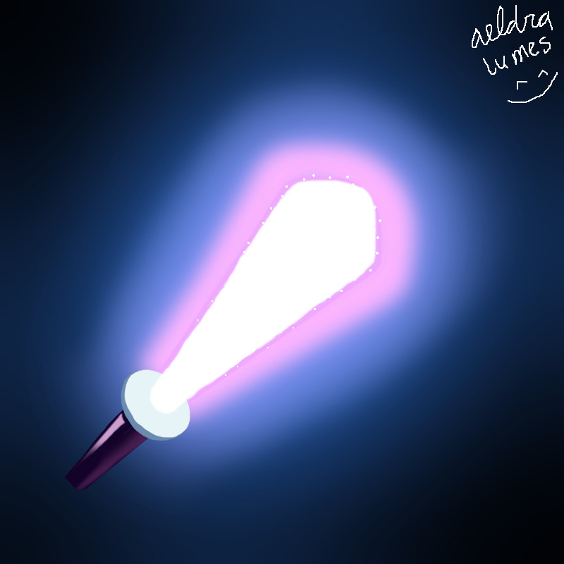 a lightsaber with a both bright pink inner glow and a blue dimmer outer glow on a black background