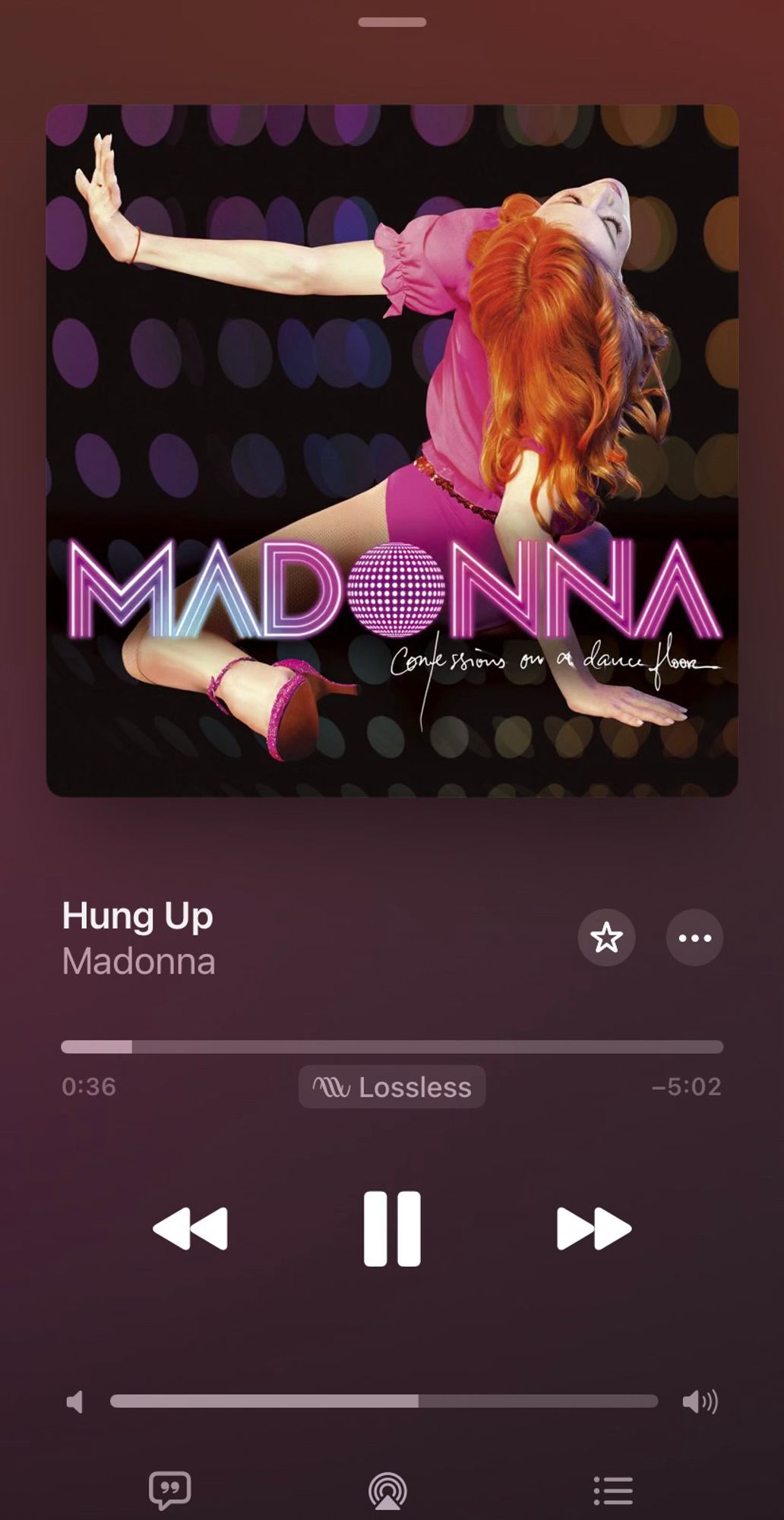 Screenshot of “Hung Up” by Madonna from the album “Confessions On A Dancefloor” playing on Apple Music