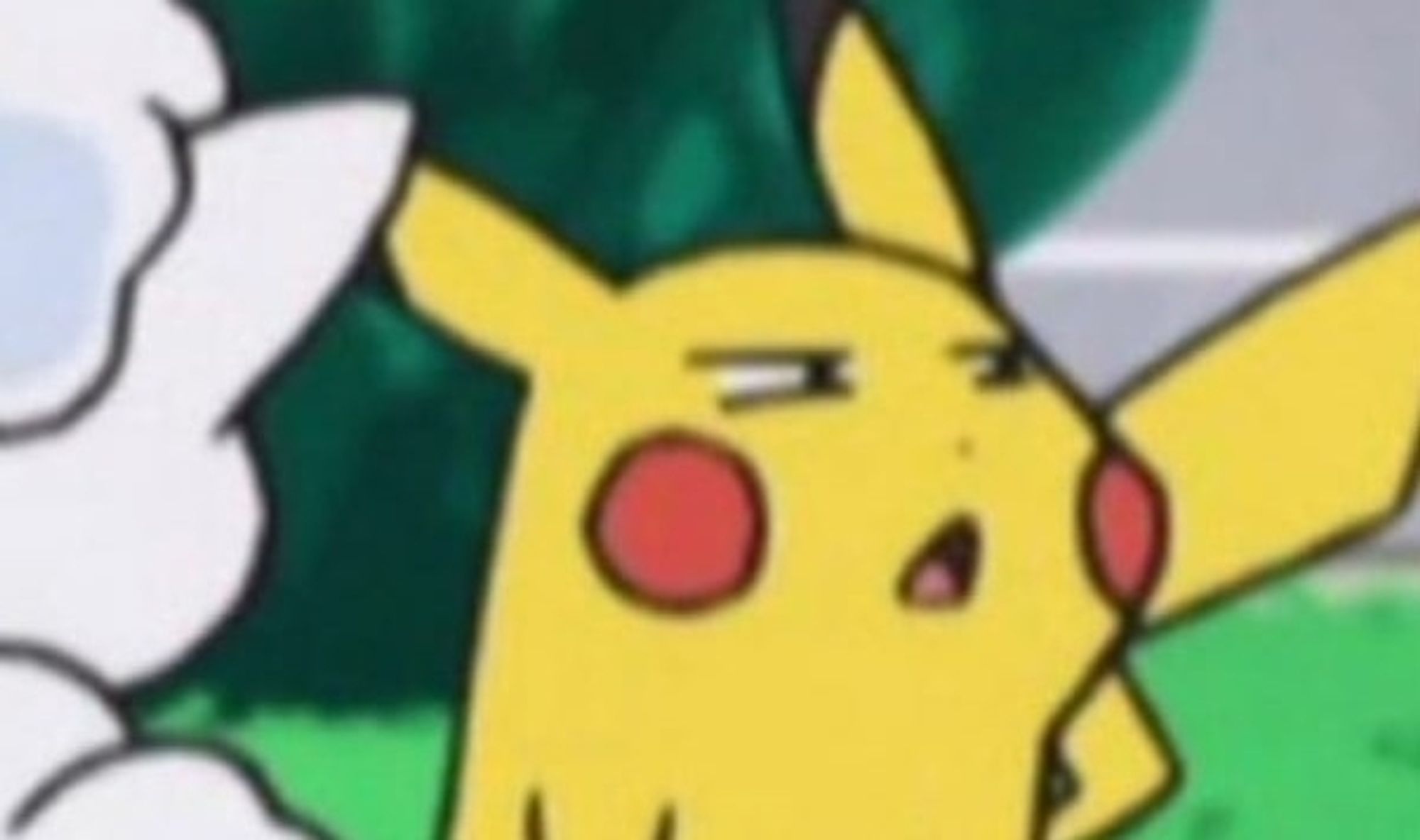 Suspicious Pikachu (probably from the Sun and Moon anime)