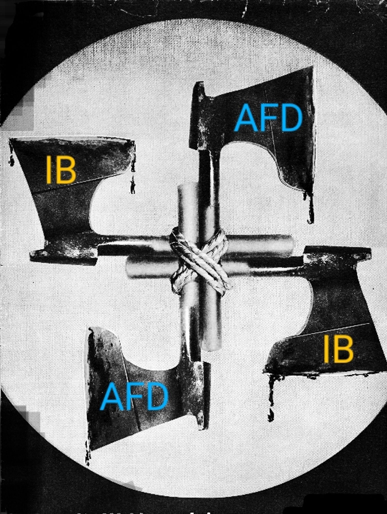 John Heartfields Fotomontage. Beile als Hakenkreuz . Mir AFD und IB Beschriftet