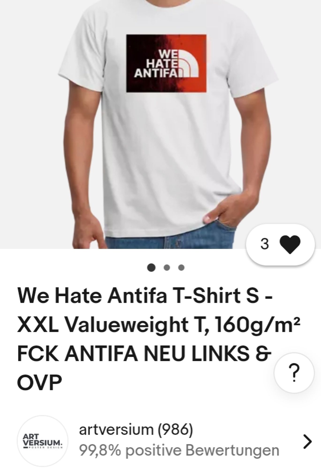 T- shirt mit North face Logo  und abgewandelten Text "we hate antifa"