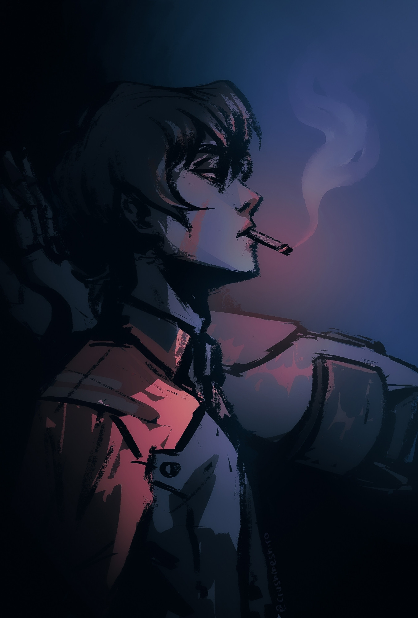 Horny looking Keith smoking while Shiro's arm holds onto the wall behind him hehe