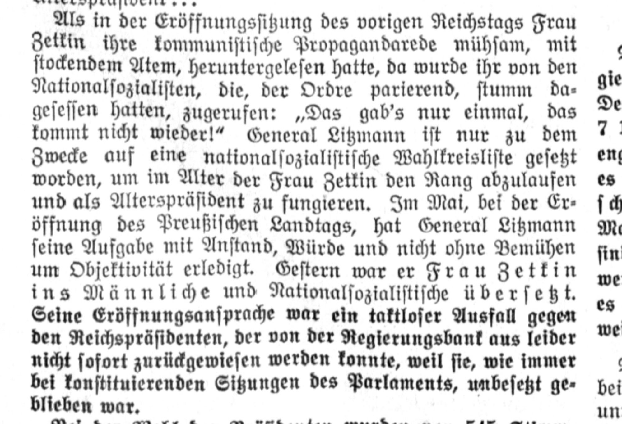 Auszug aus der Vossischen Zeitung vom 7. Dezember 1932