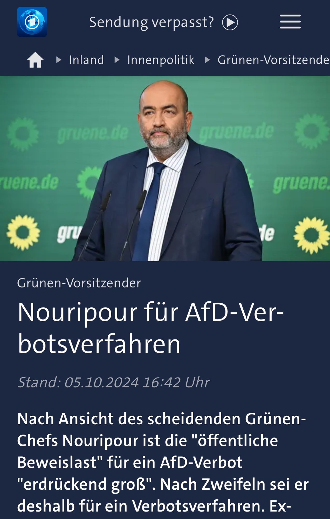 Tagesschau: Nouripour für AfD-Verbotsverfahren