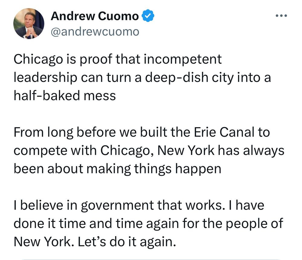 An Andrew Cuomo tweet shitting on Chicago for some reason