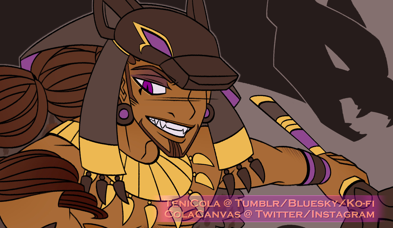 Close-up panel of the same artwork of Kairu, but with flat colors / without any shading or rendering.