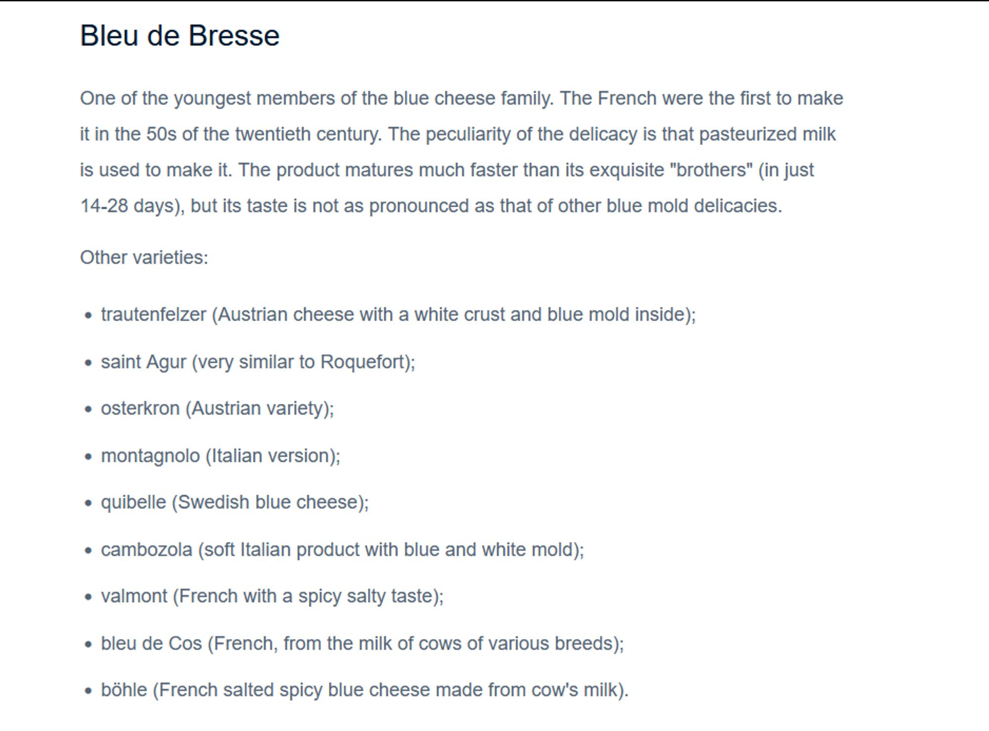 List of products in the Bleu de Bresse faimily of blue cheeses