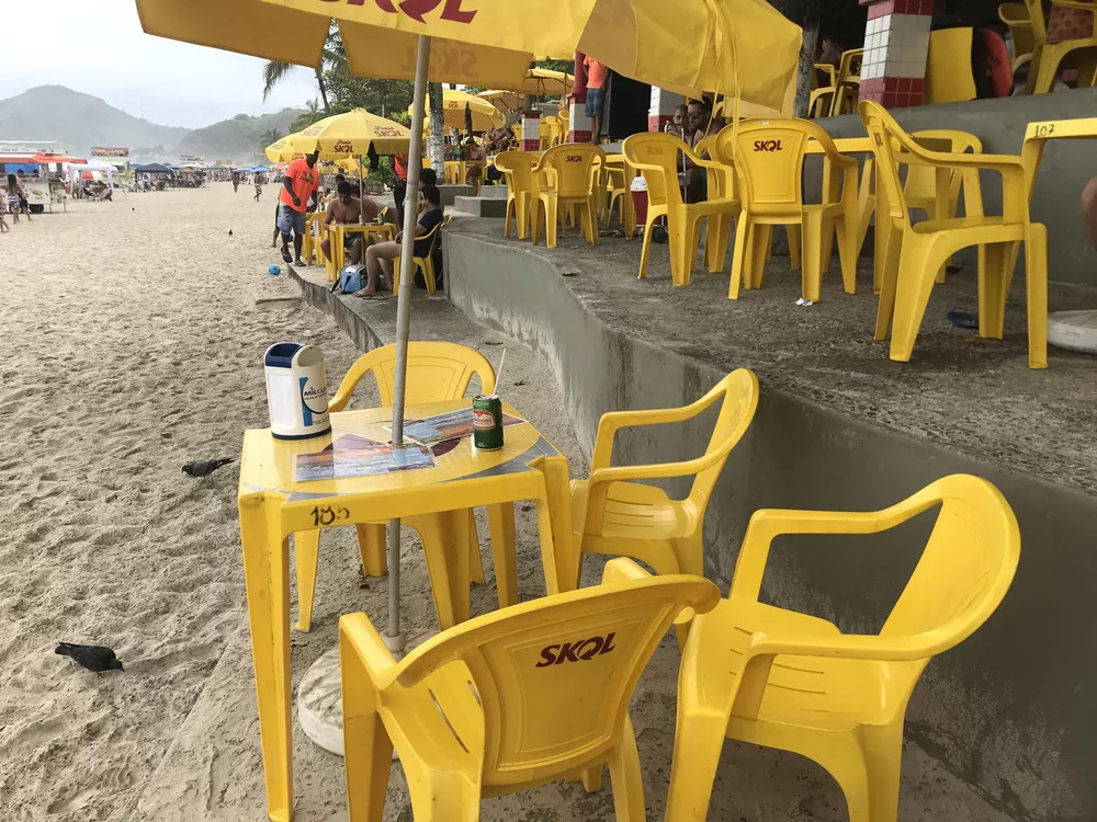 A Brazillian Bar Table with the Skol logo, in a beach around Praia Grande - SP