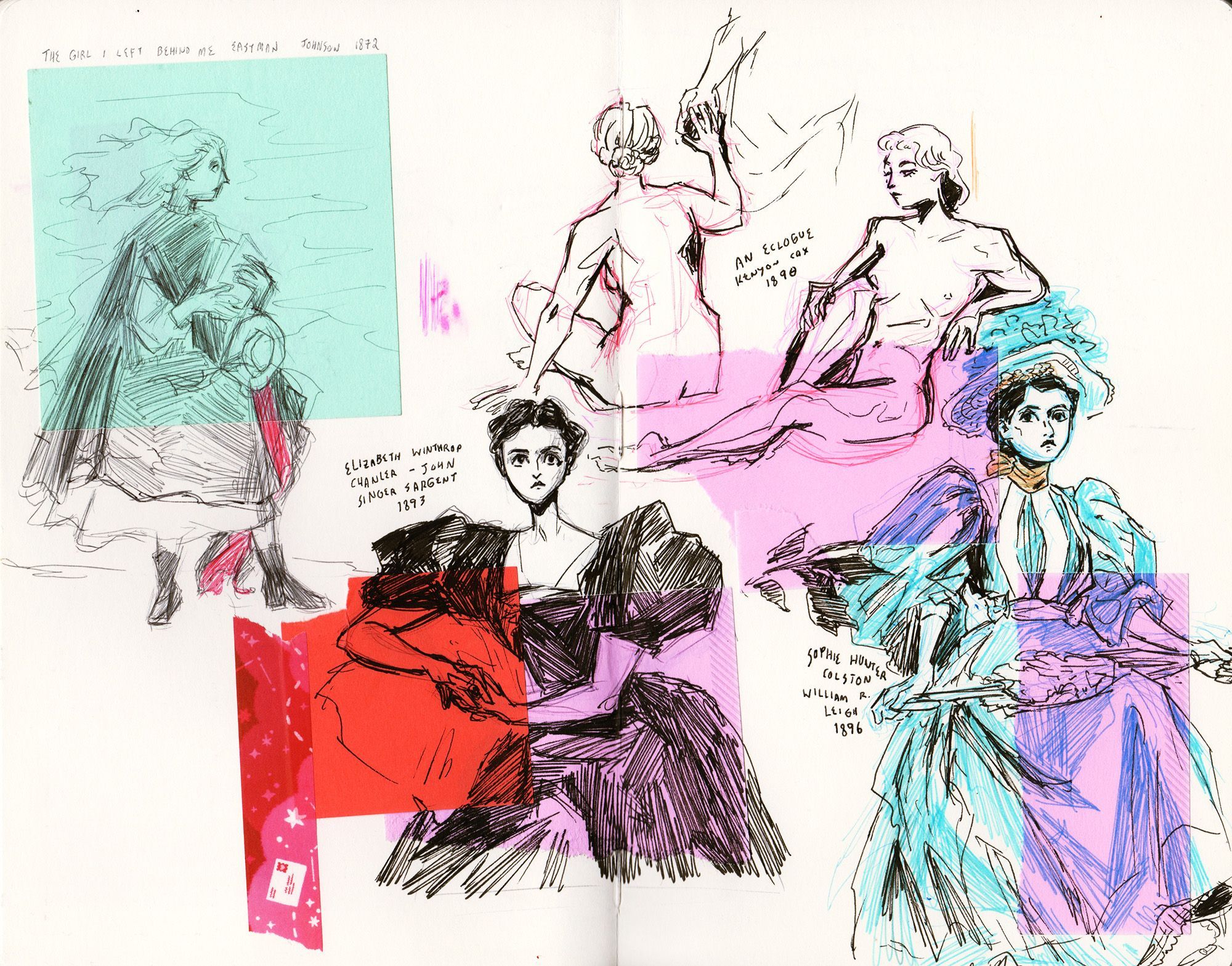 a sketchbook spread of museum studies.