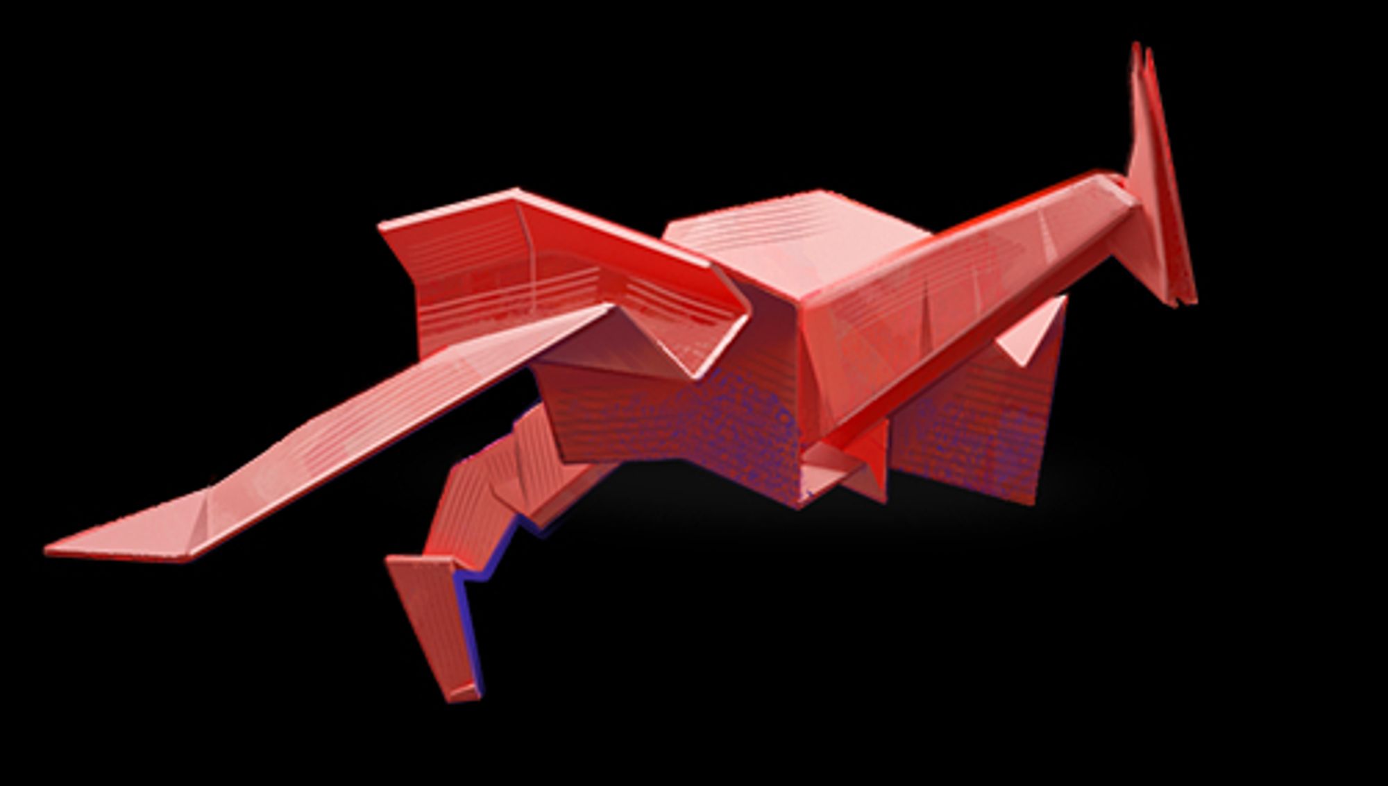 An illustration by syzuhet depicting a single red origami dragon.