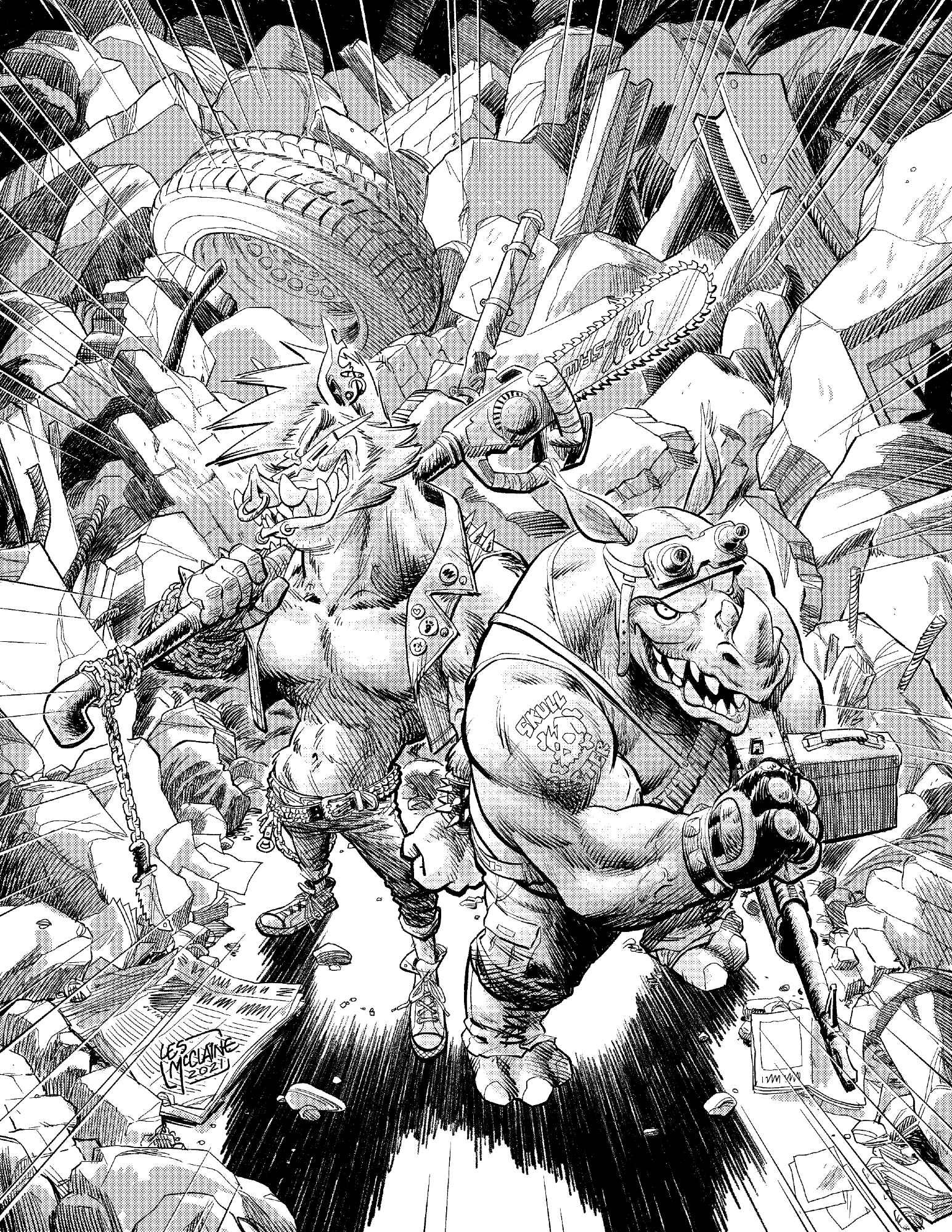 A drawing of Bebop and Rockstead from the Ninja Turtles comics