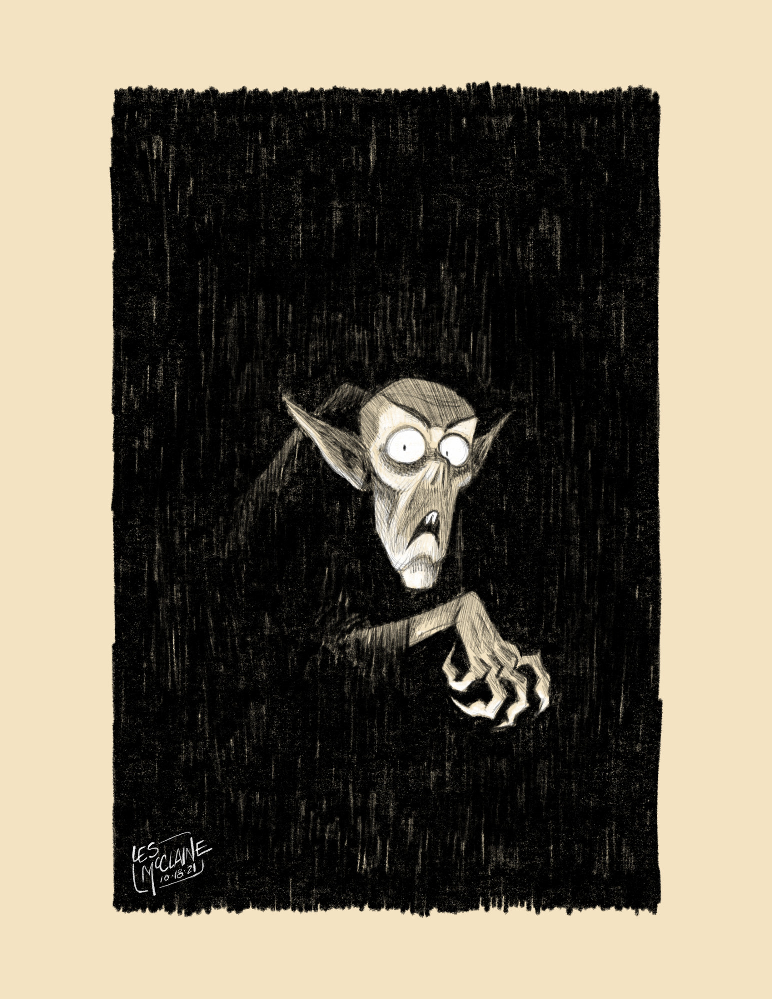 a conte crayon style drawing of Nosferatu