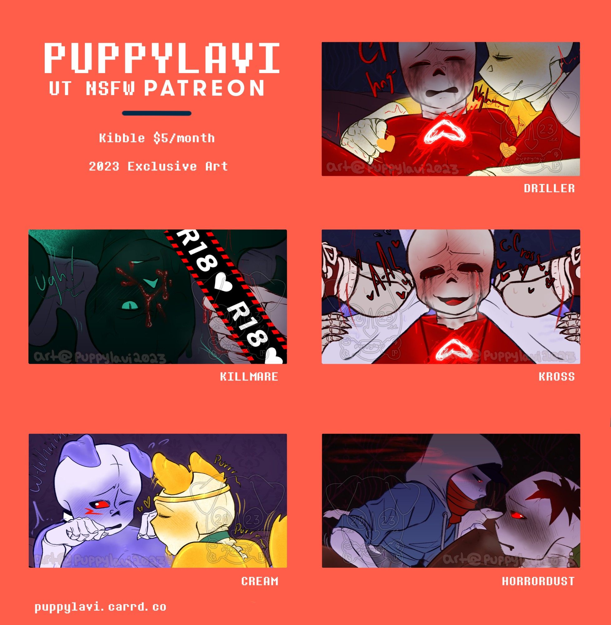 PUPPYLAVI
UT NSFW PATREON

Kibble $5/month

2023 Exclusive Art

Pairings: DRILLER | KILLMARE | KROSS | CREAM | HORRORDUST

#Driller #Kreme #KremeShip #KillerDream #DreamKiller #KillMare #KillerMare #NightKill #NightKiller #Kight #Kross #Criller #KillerCross #CrossKiller #Cream #CreamShip #CrossDream #DreamCross #Xunshine #Starcrossed #HorrorDust #DustHorror