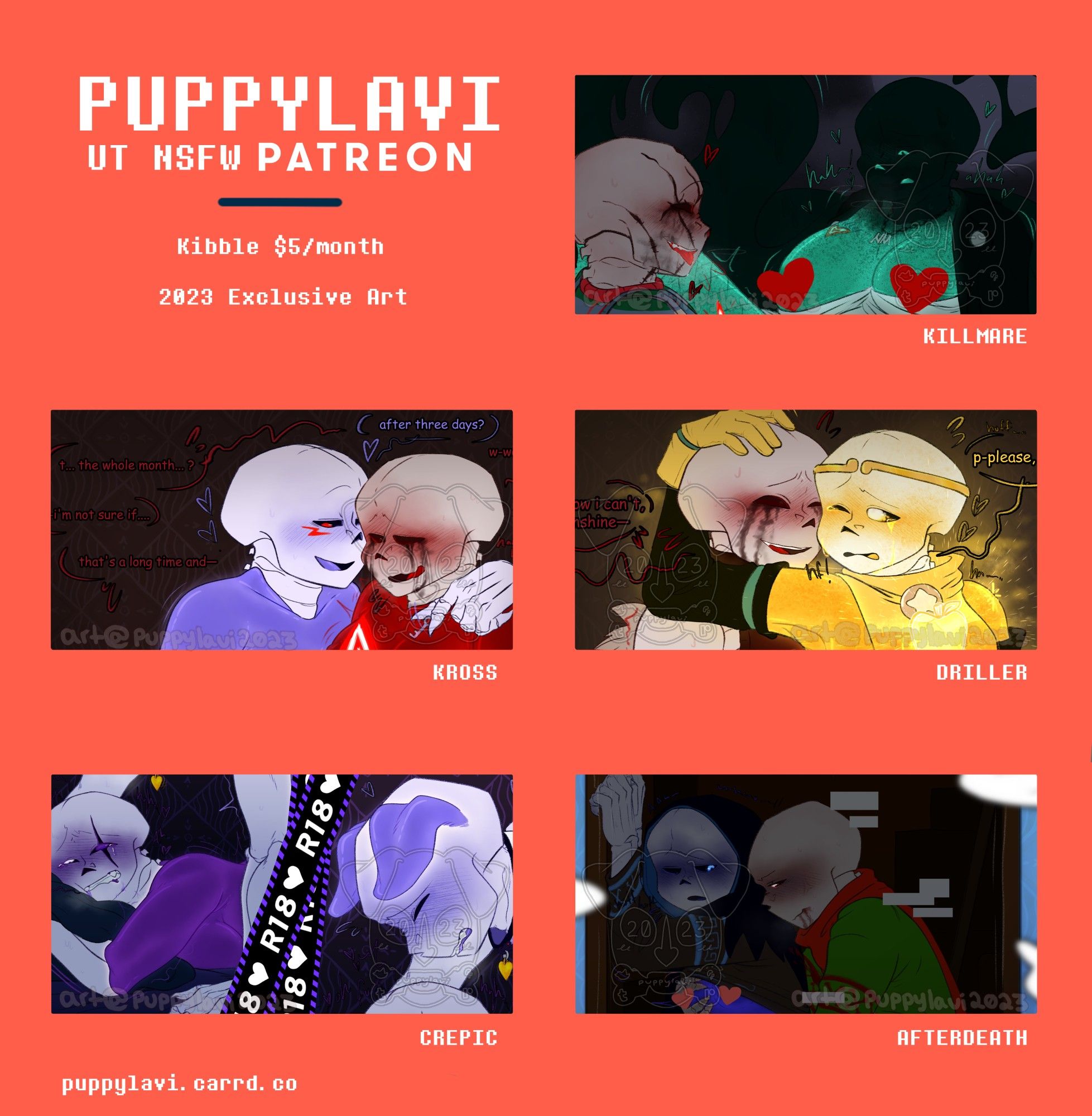 PUPPYLAVI
UT NSFW PATREON

Kibble $5/month

2023 Exclusive Art

Pairings: KILLMARE | KROSS | DRILLER | CREPIC | AFTERDEATH

#KillMare #KillerMare #NightKill #NightKiller #Kight #Kross #Criller #KillerCross #CrossKiller #Driller #Kreme #KremeShip #KillerDream #DreamKiller #Crepic #EpicCross #CrossEpic #Afterdeath #AfterdeathShip #GenoReaper #ReaperGeno