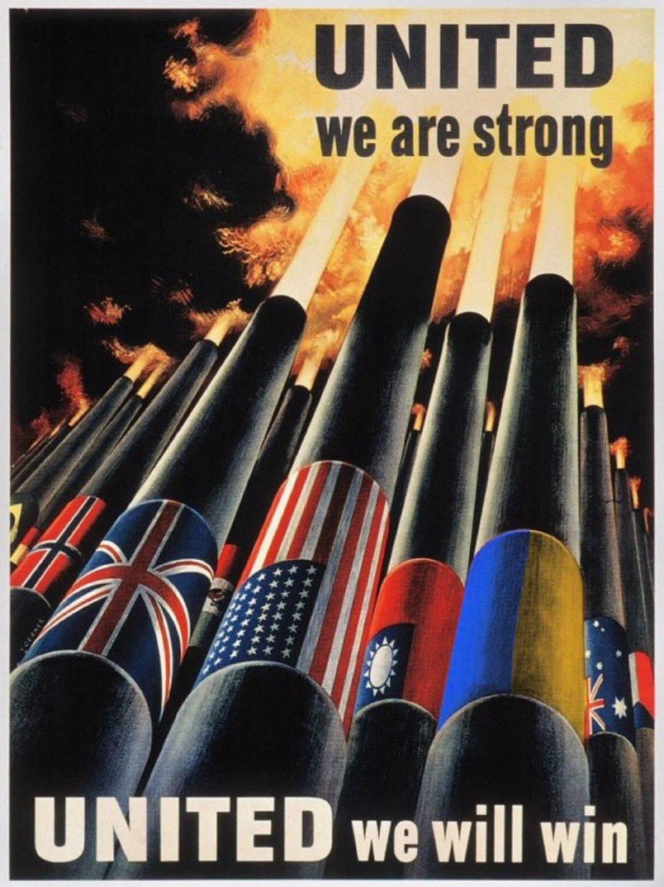 Affiche de la 2e guerre mondiale reprise par les ukrainiens : « United we are strong
United we will win »