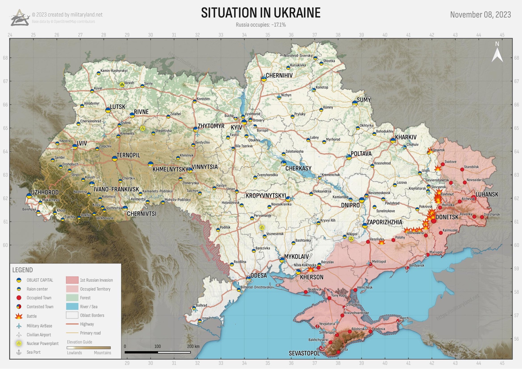 Carte générale du front ukrainien 
Source : Militarylandnet