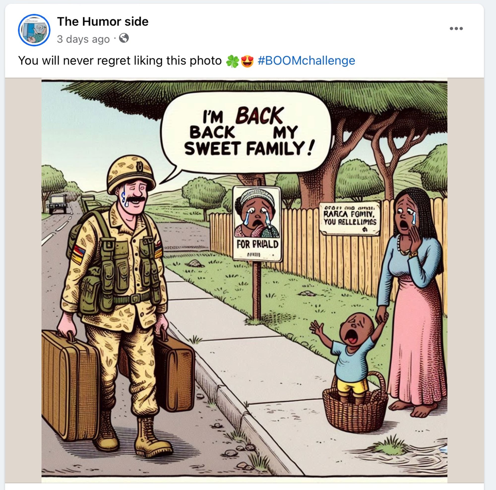 this is an even weirder soldier-coming-home fucked up ai photo, because everyone is weeping again but it seems like there's a picture of a dead weeping person and there's a baby (alive) in a basket